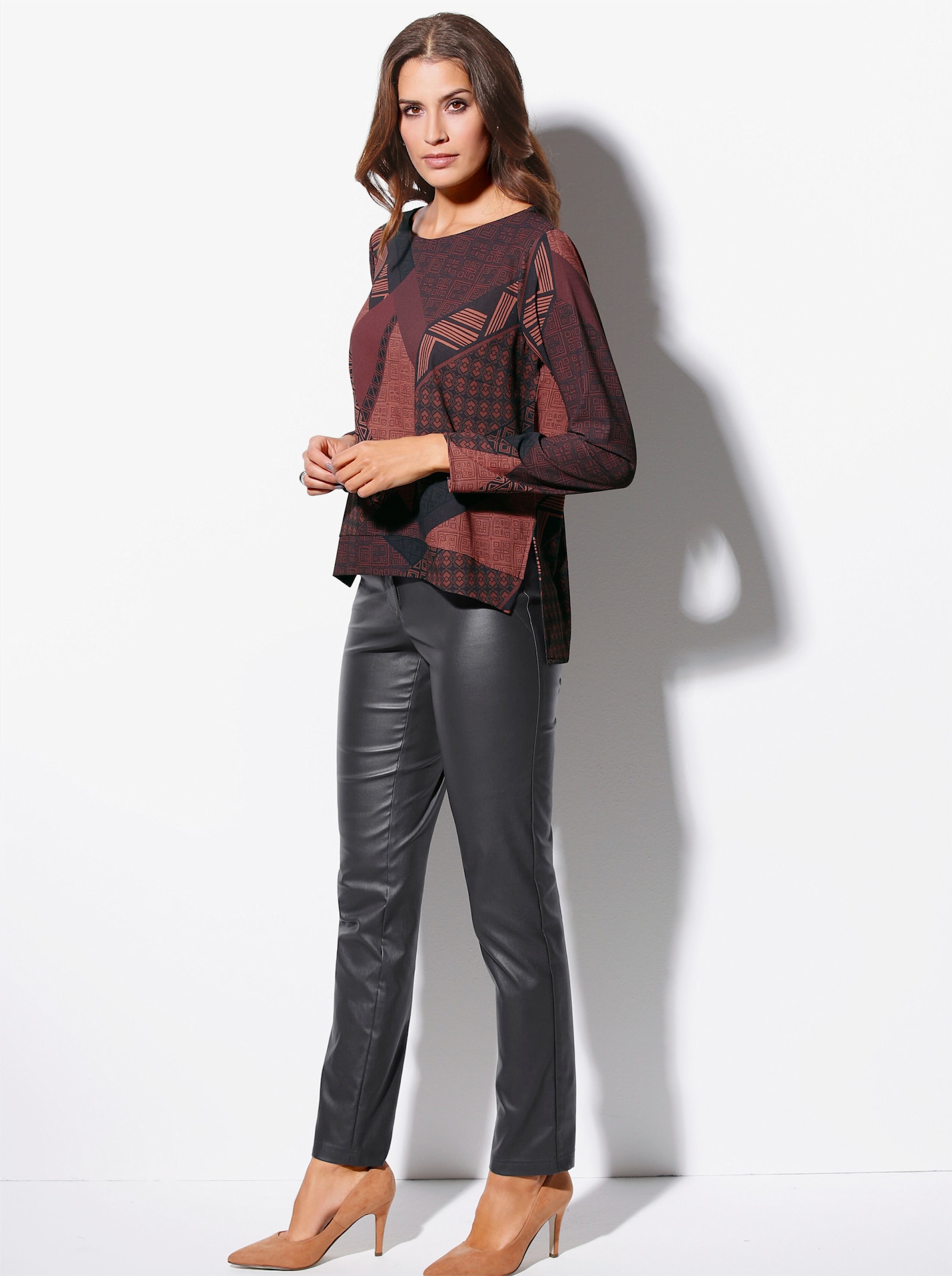 5-Pocket-Hose in Leder-Optik - anthrazit