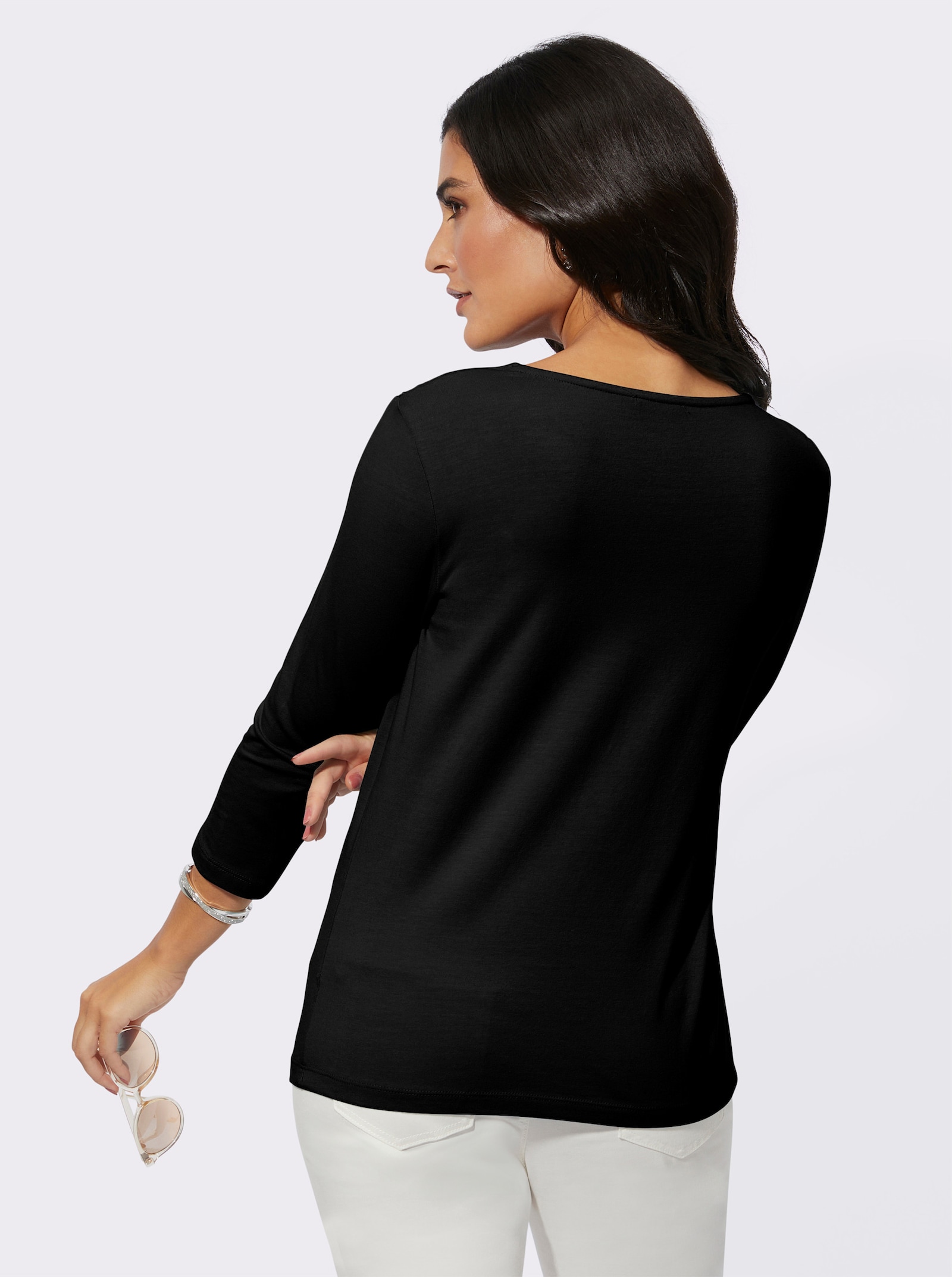 V-Shirt mit Blütenspitze - schwarz