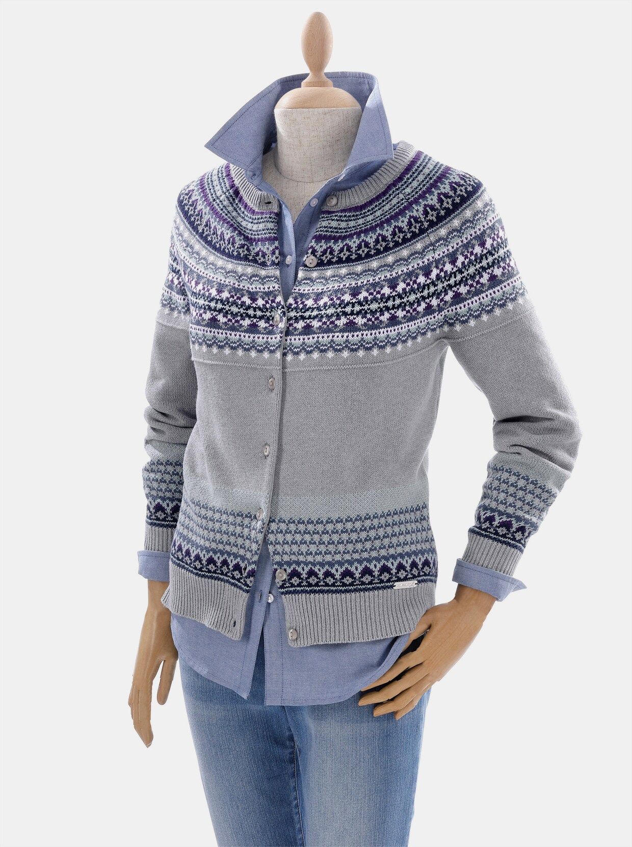 Vest - grijs/paars gedessineerd