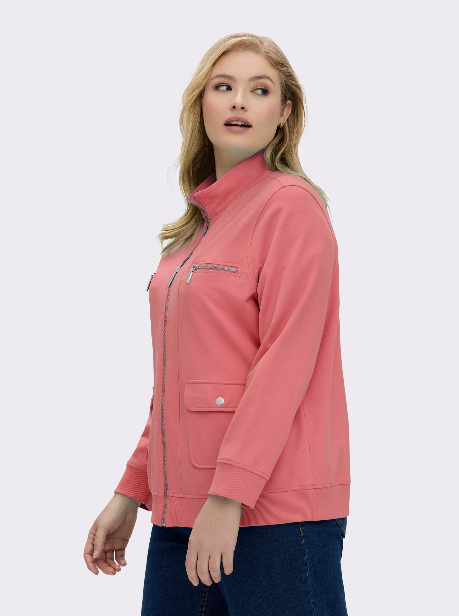 Shirtjacke aus reiner Baumwolle - lachsrot