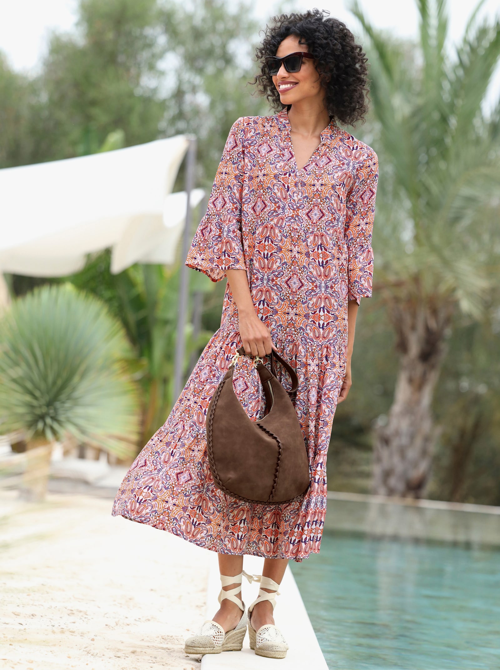 heine Stufenkleid mit Floral-Print - ecru-rosé-bedruckt