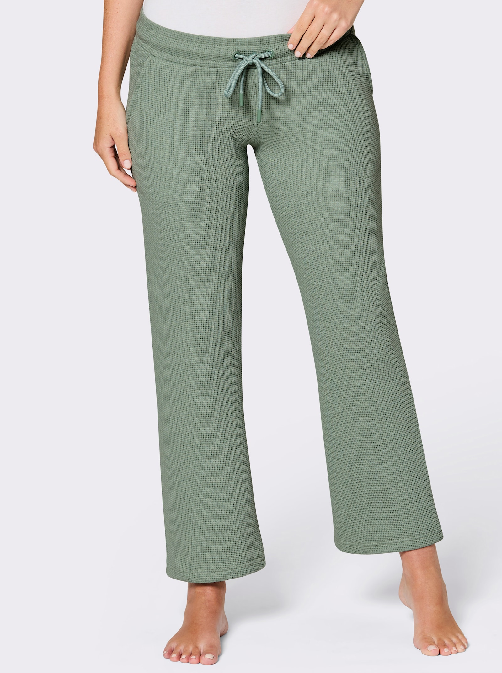 feel good Dehnbund-Hose mit Waffelstruktur - jade