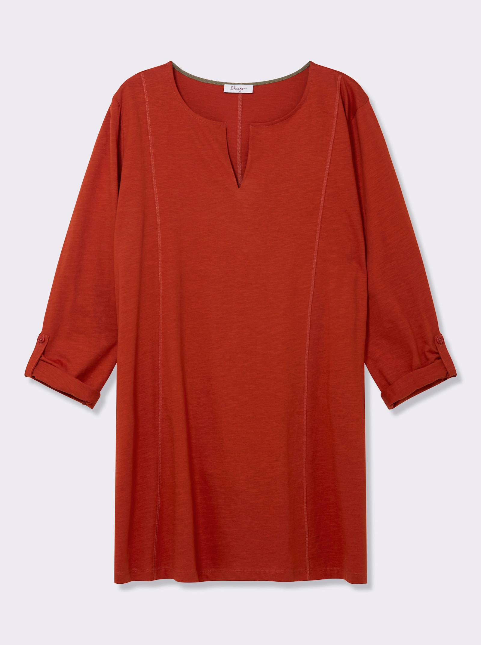 sheego Longshirt mit V-Schlitz und Krempelärmeln - rostrot
