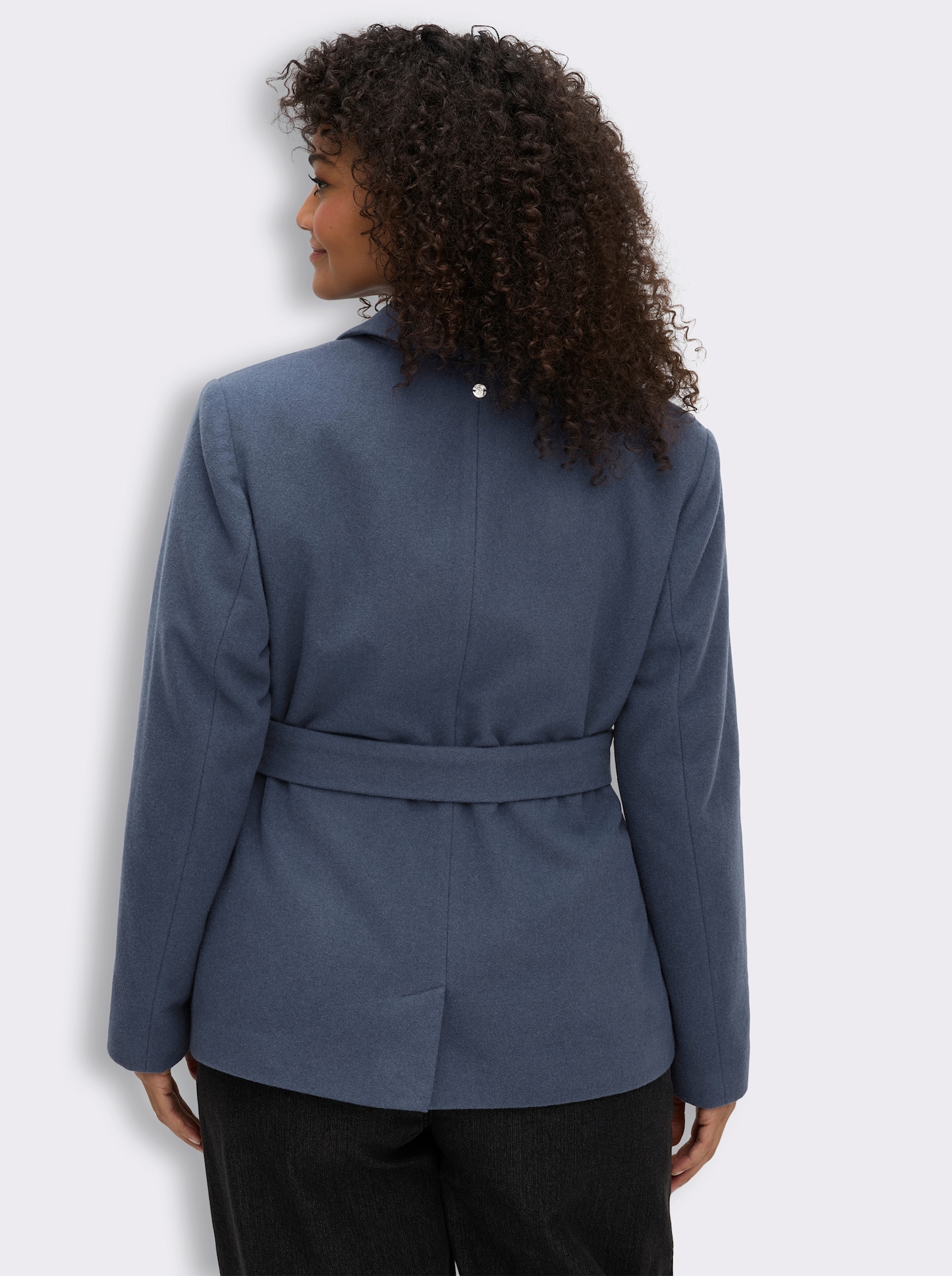 sheego Wolljacke mit Bindegürtel - rauchblau
