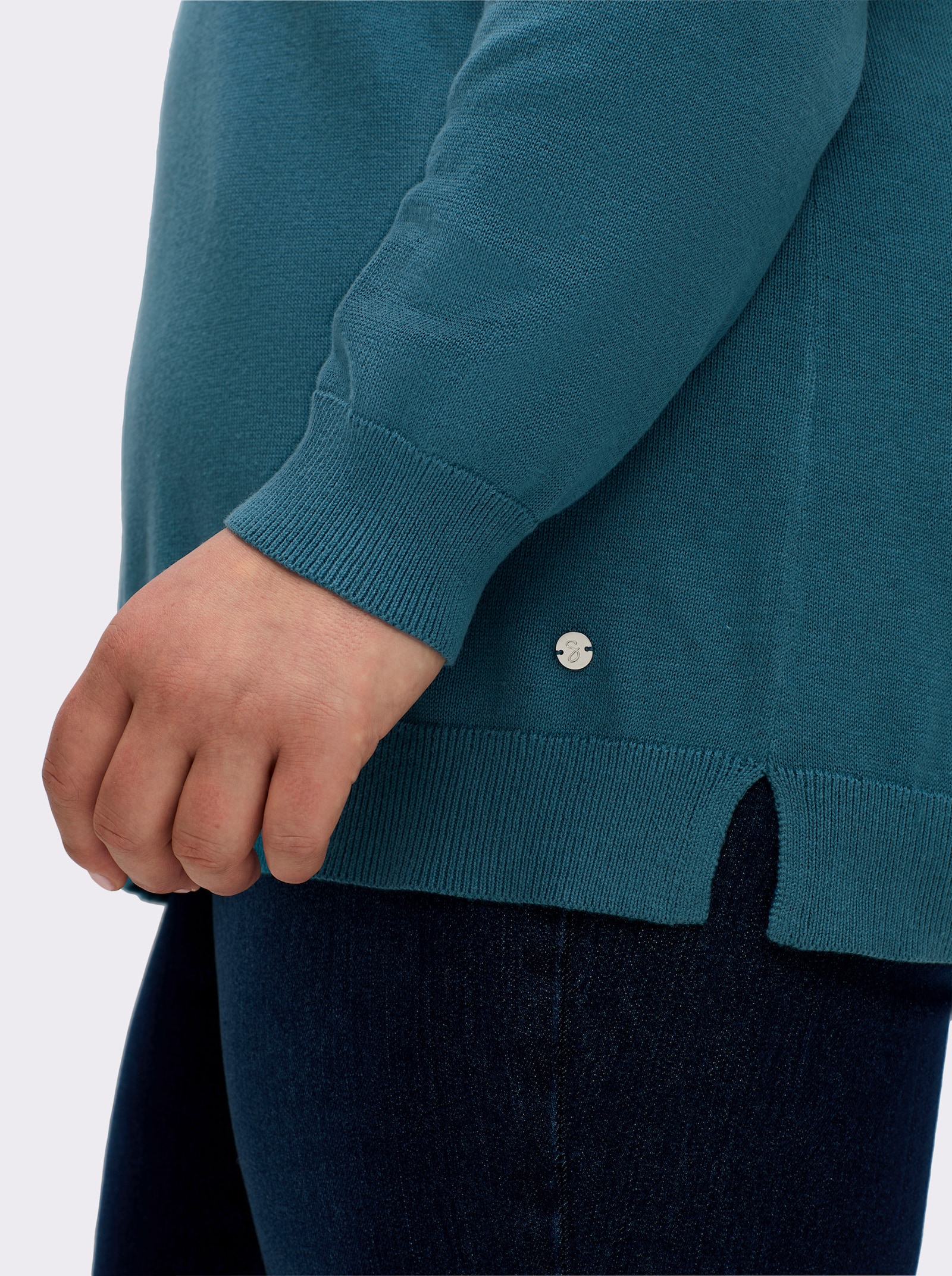 sheego Pullover met knoopsluiting op de kraag - topaas