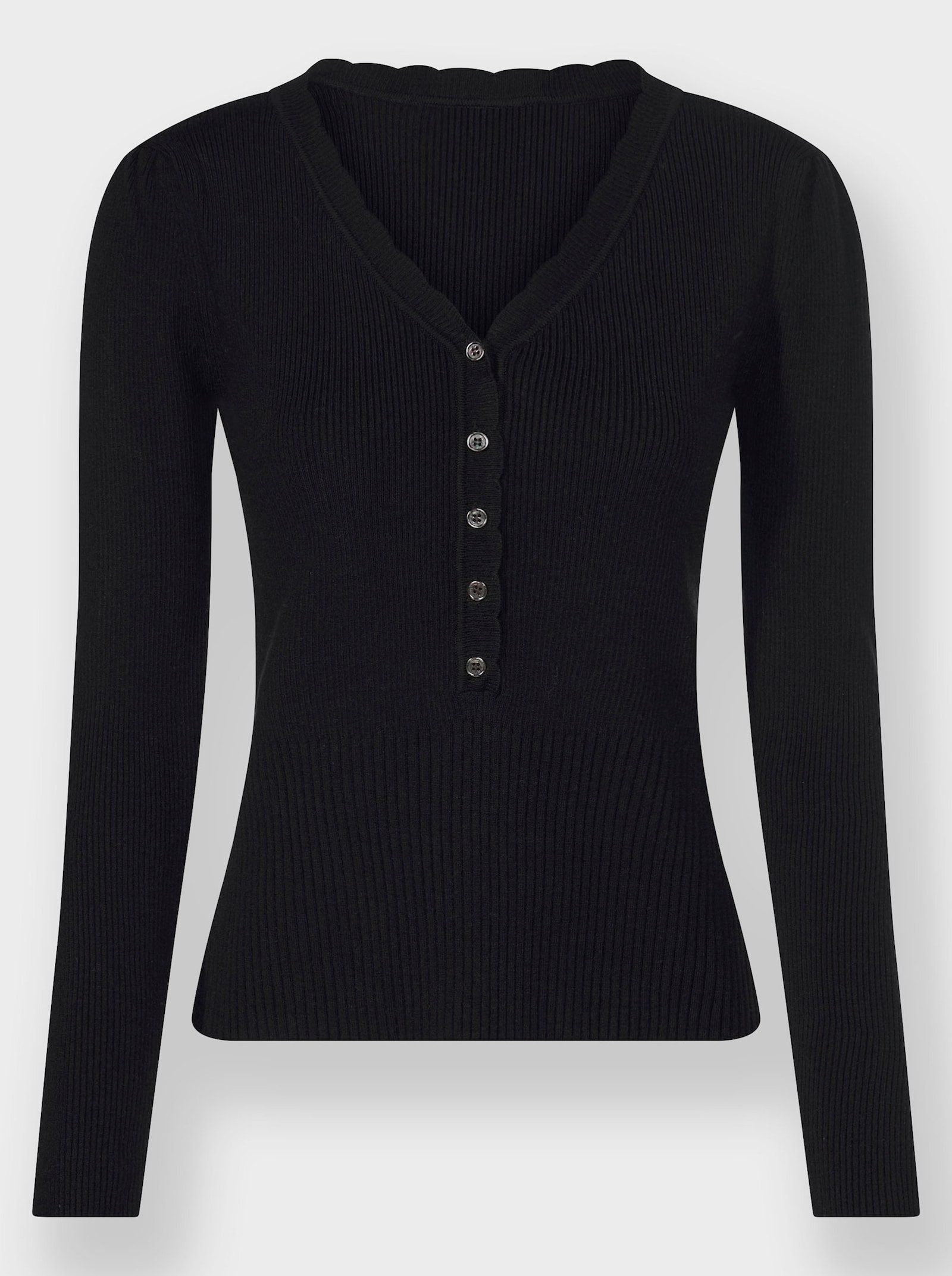 heine Feinstrickpullover mit Wellenkante - schwarz