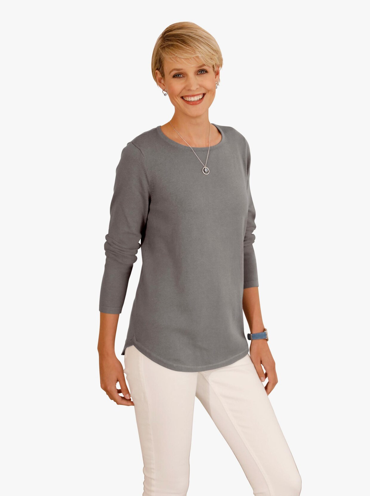 Langarm-Pullover - grau-meliert