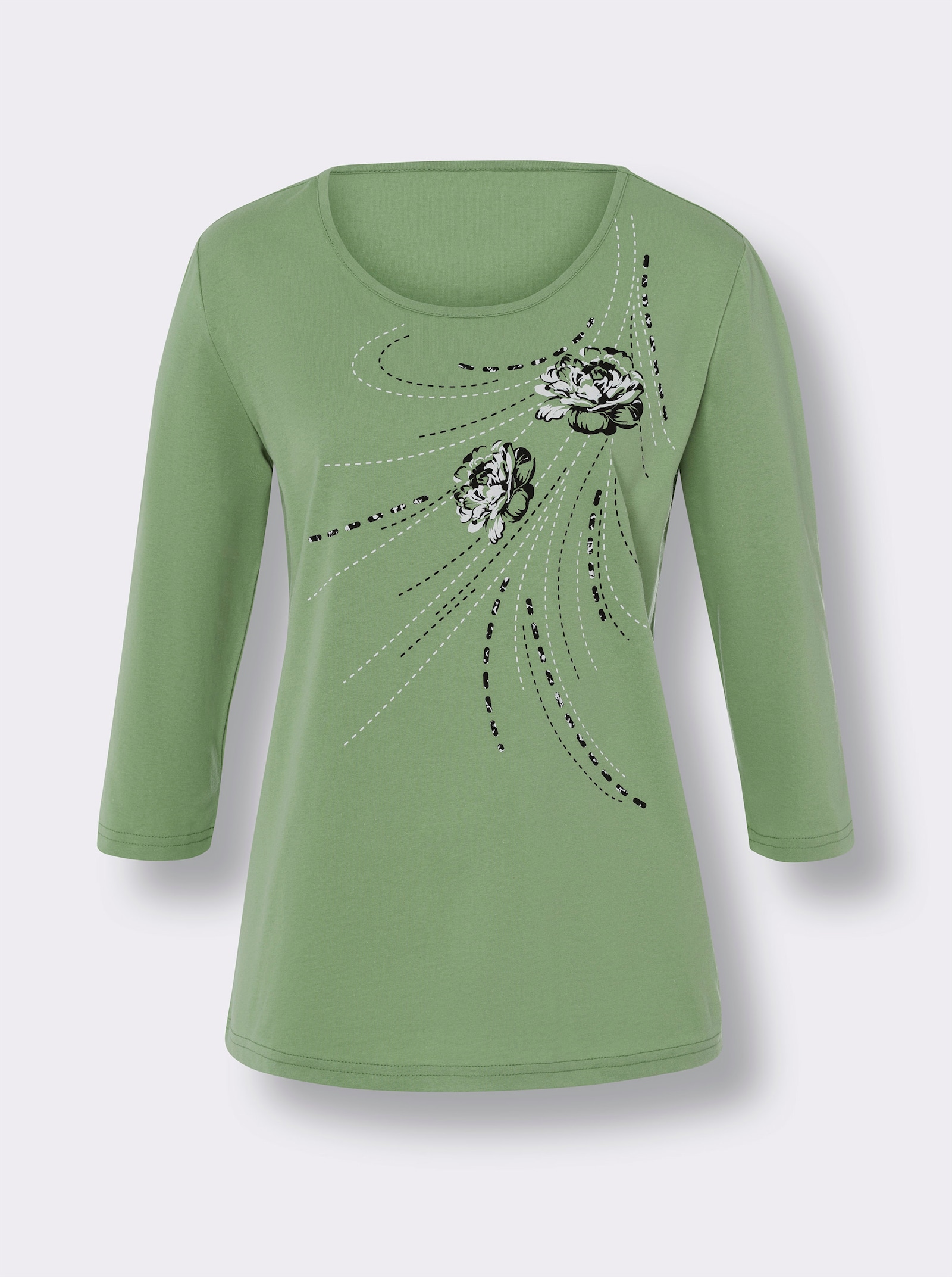 T-Shirt mit platziertem Blüten-Print - eucalyptus