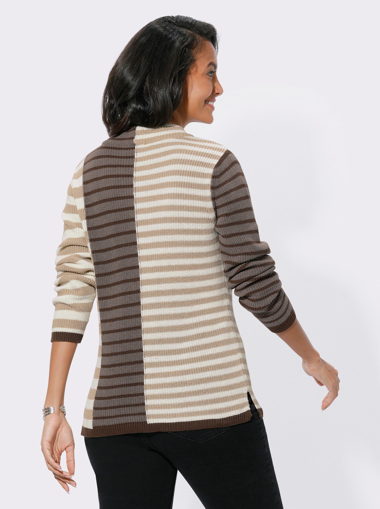 Pullover met lange mouwen - beige/donkertaupe gestreept
