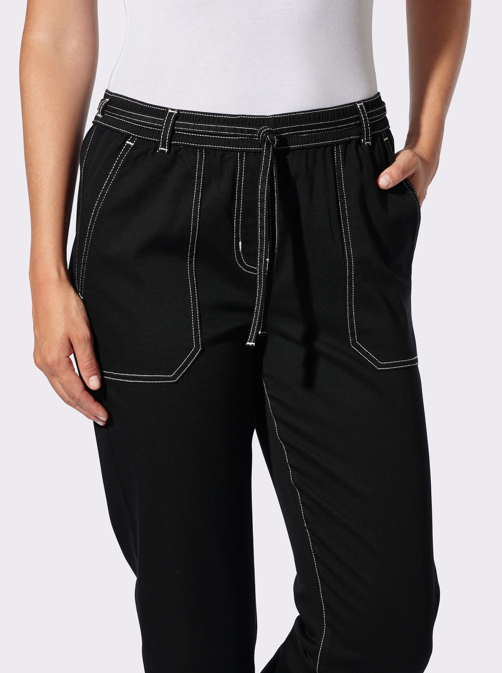 7/8-Jeans Schlupfform, mit Dehnbund - schwarz