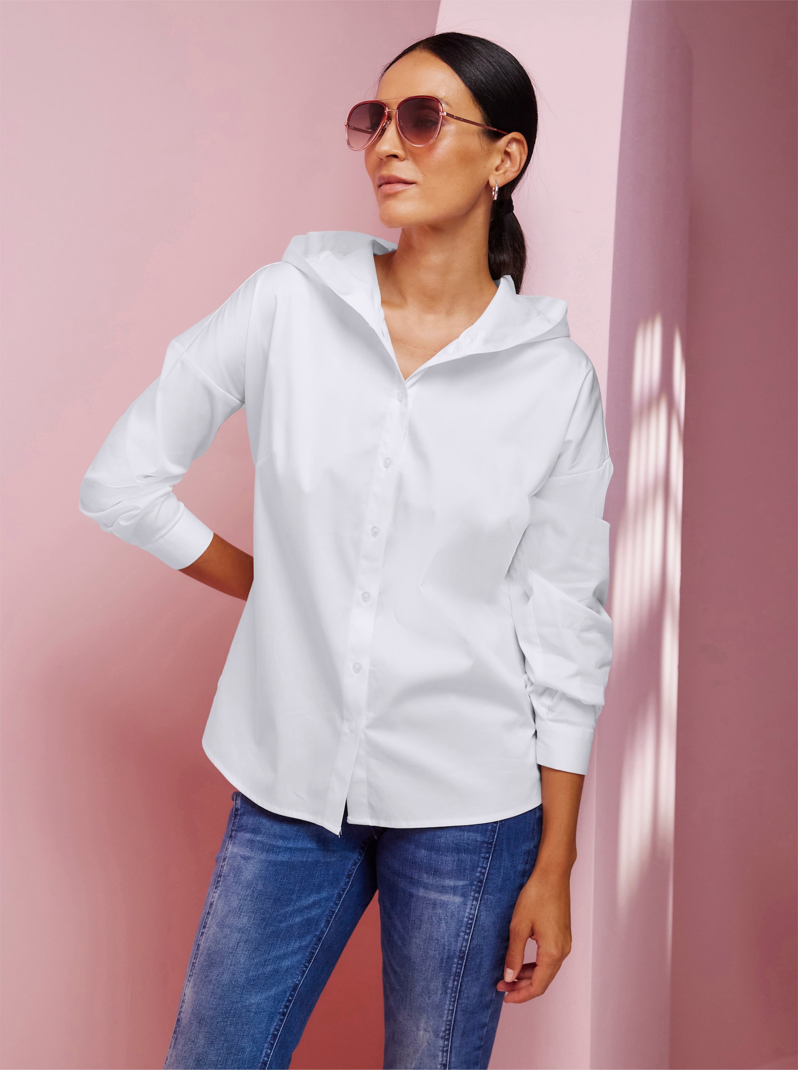 heine Langarmbluse mit Kapuze - weiß