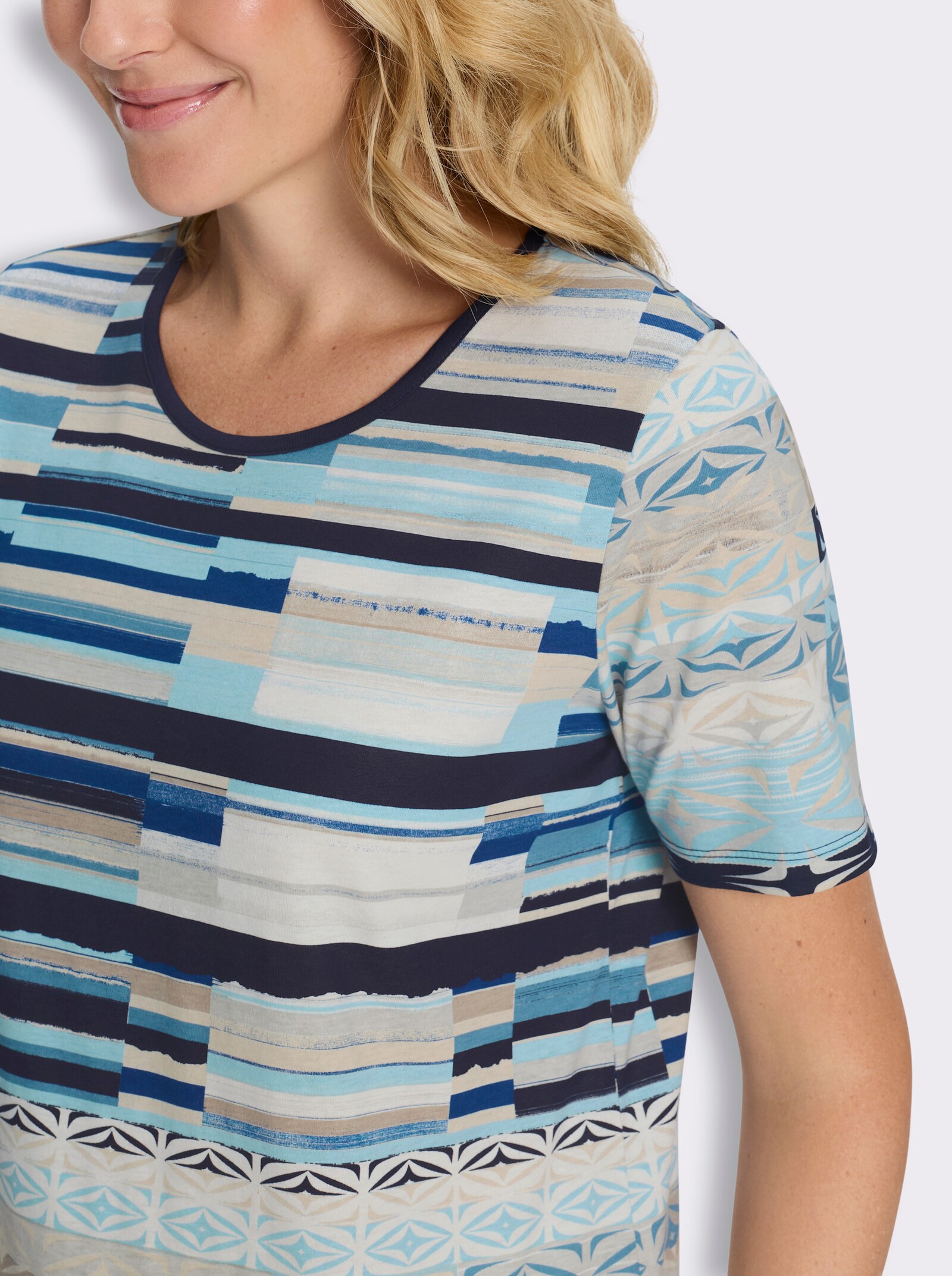 Kurzarmshirt mit grafischem Druck - marine-royalblau-bedruckt