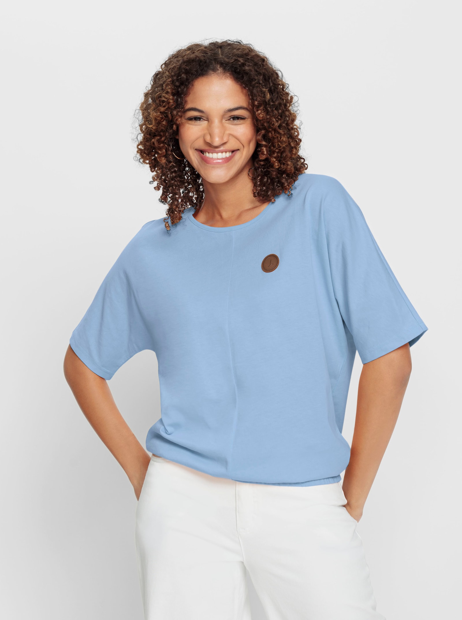 Kurzarmshirt mit Fledermausärmeln - eisblau