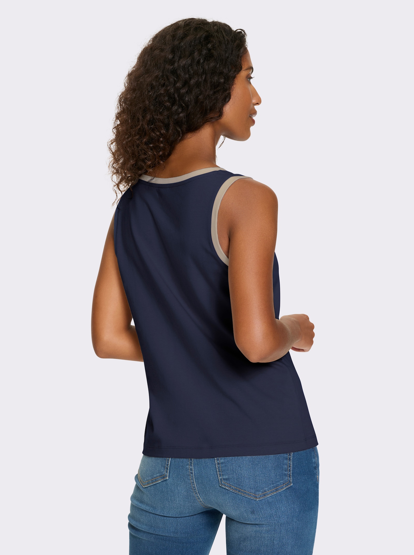 heine Shirttop mit Kontrastabschlüssen - marine-sesam