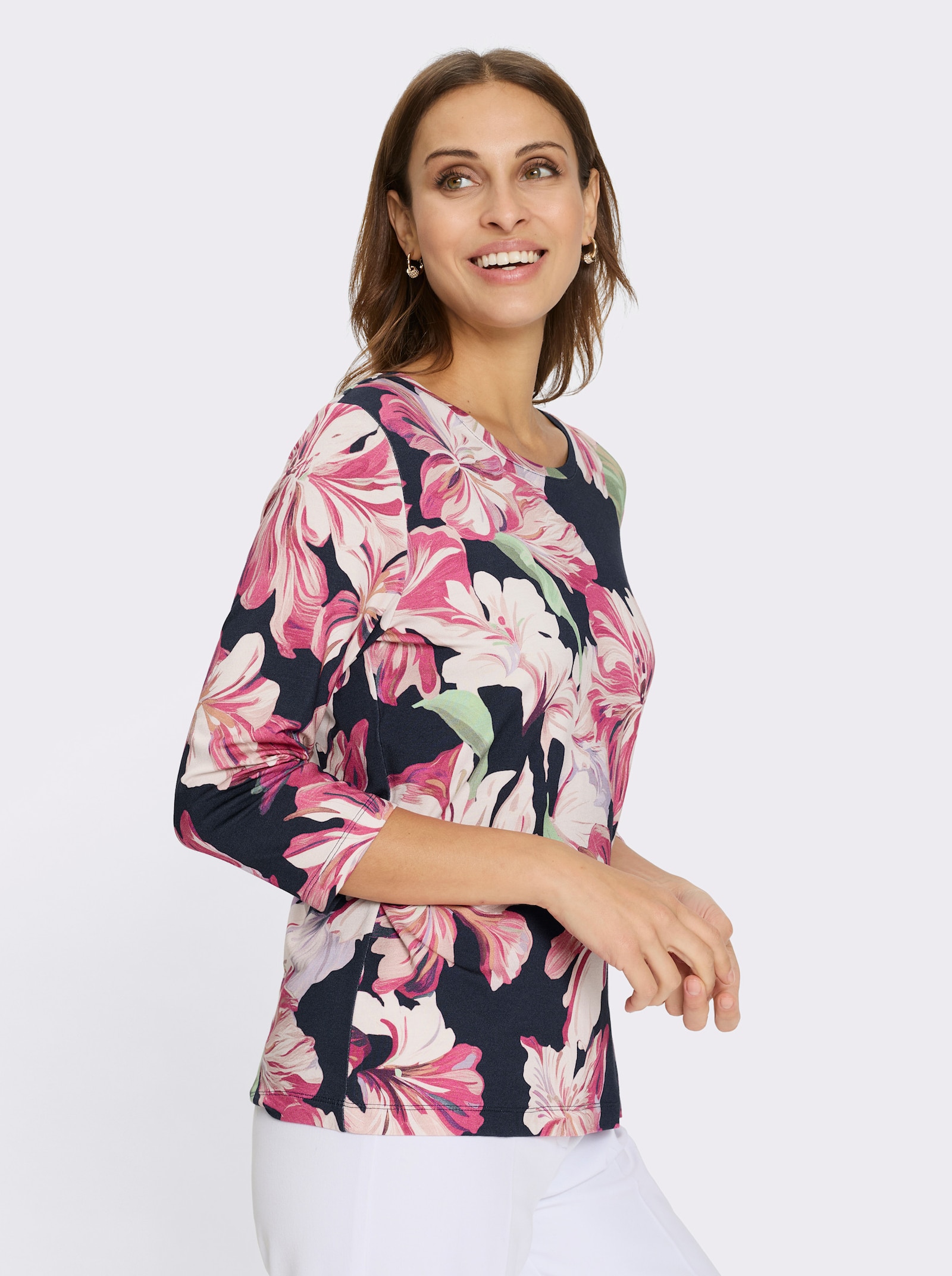Print-Shirt mit 3/4-Ärmeln - marine-magenta-bedruckt
