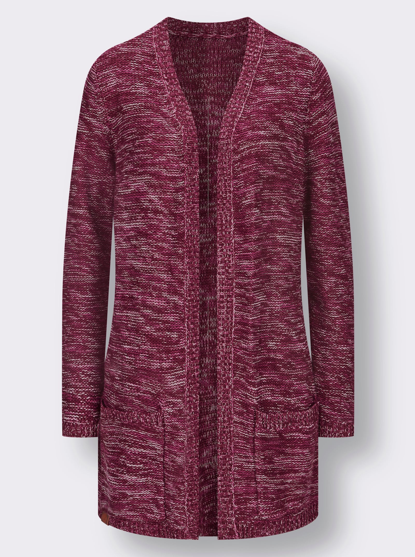 Strickjacke in Longform, meliert - bordeaux-meliert