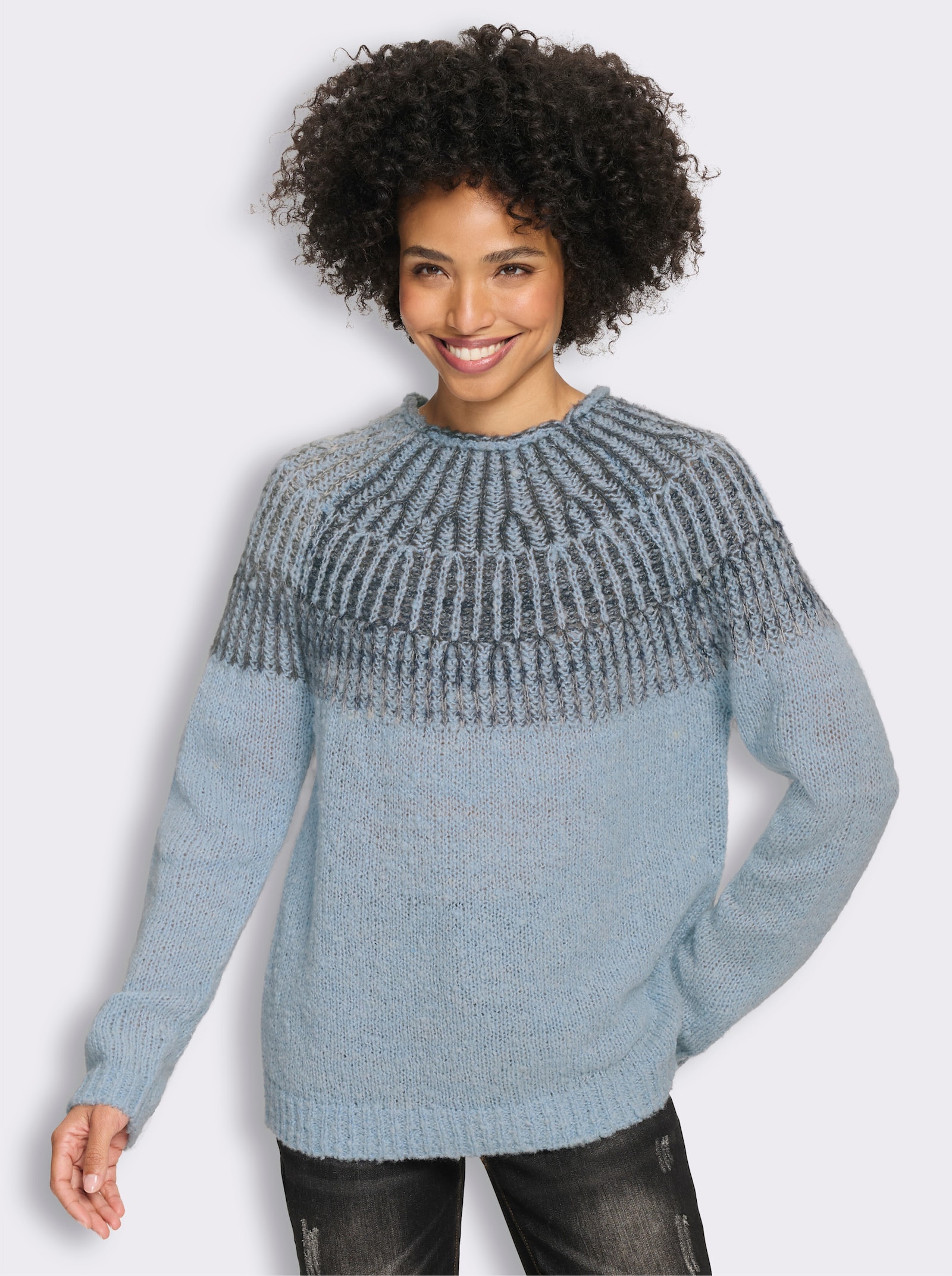 heine Strickpullover mit Raglanärmeln - bleu-meliert