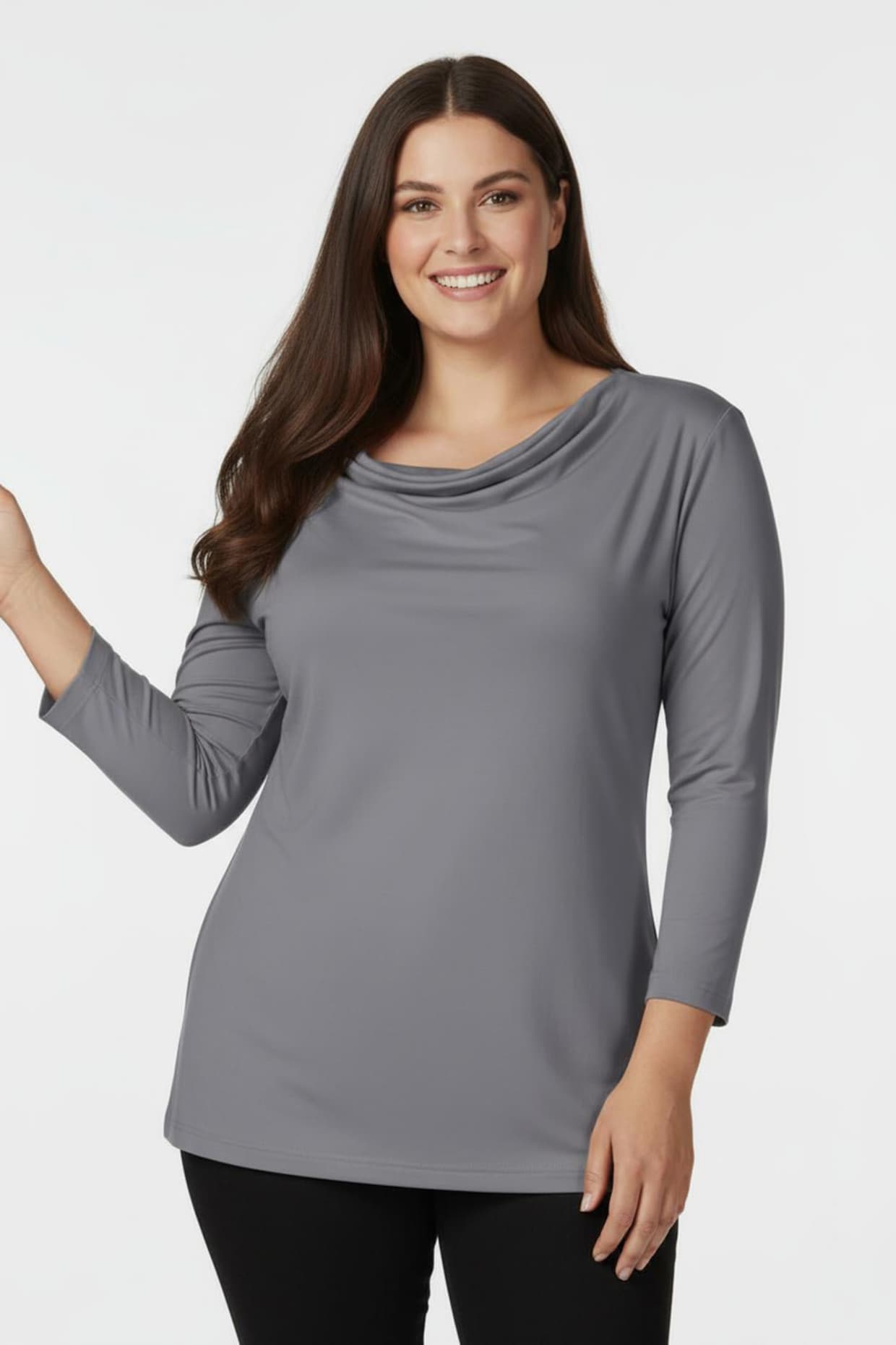 Wasserfallshirt mit 3/4-langen Ärmeln - grau