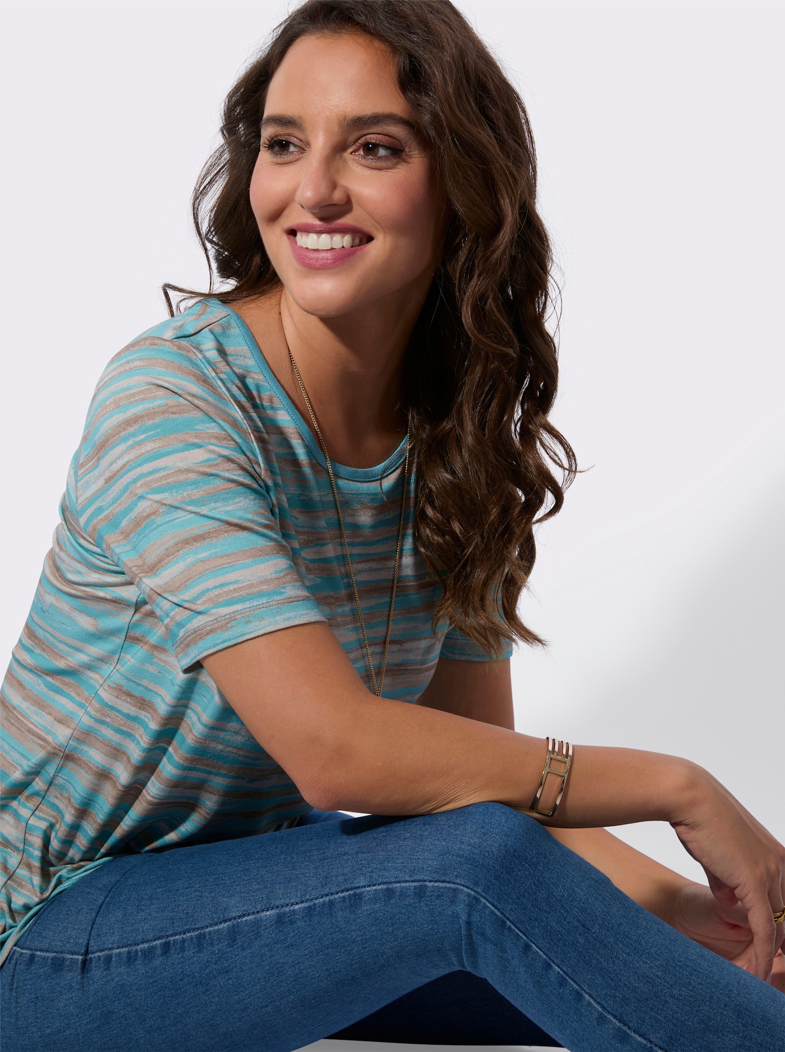 Ringelshirt mit Viskose - ozean-bedruckt