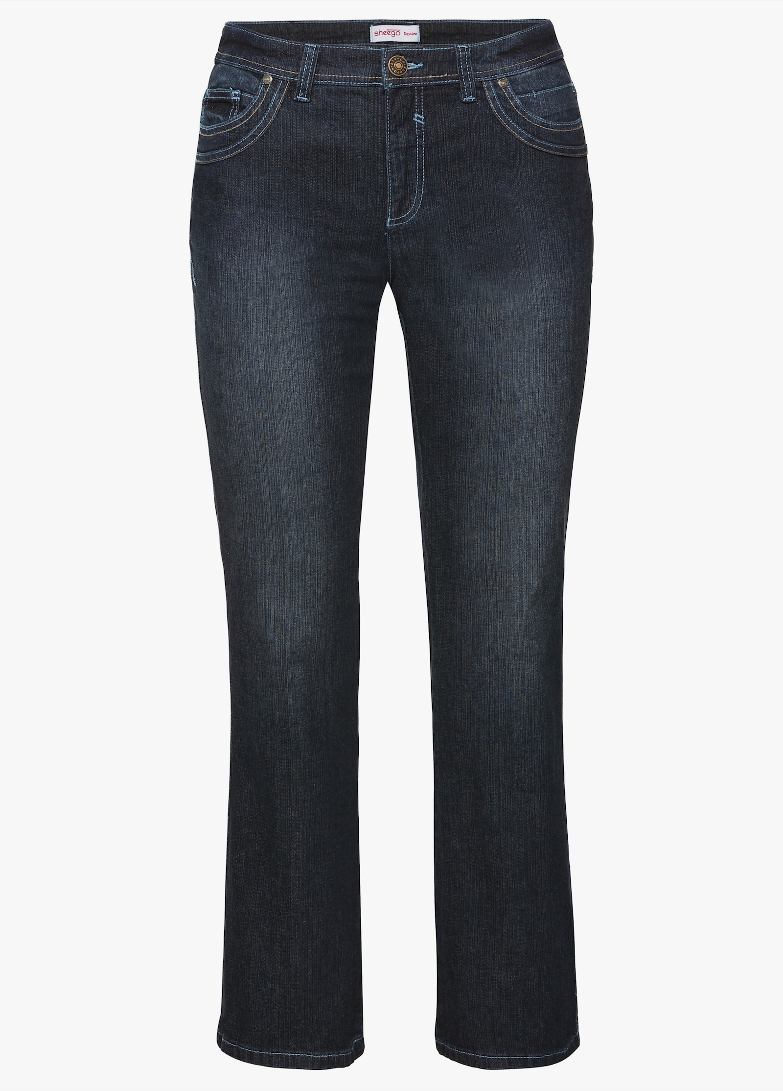 sheego Bootcut jeans met used-effecten - dark blue denim