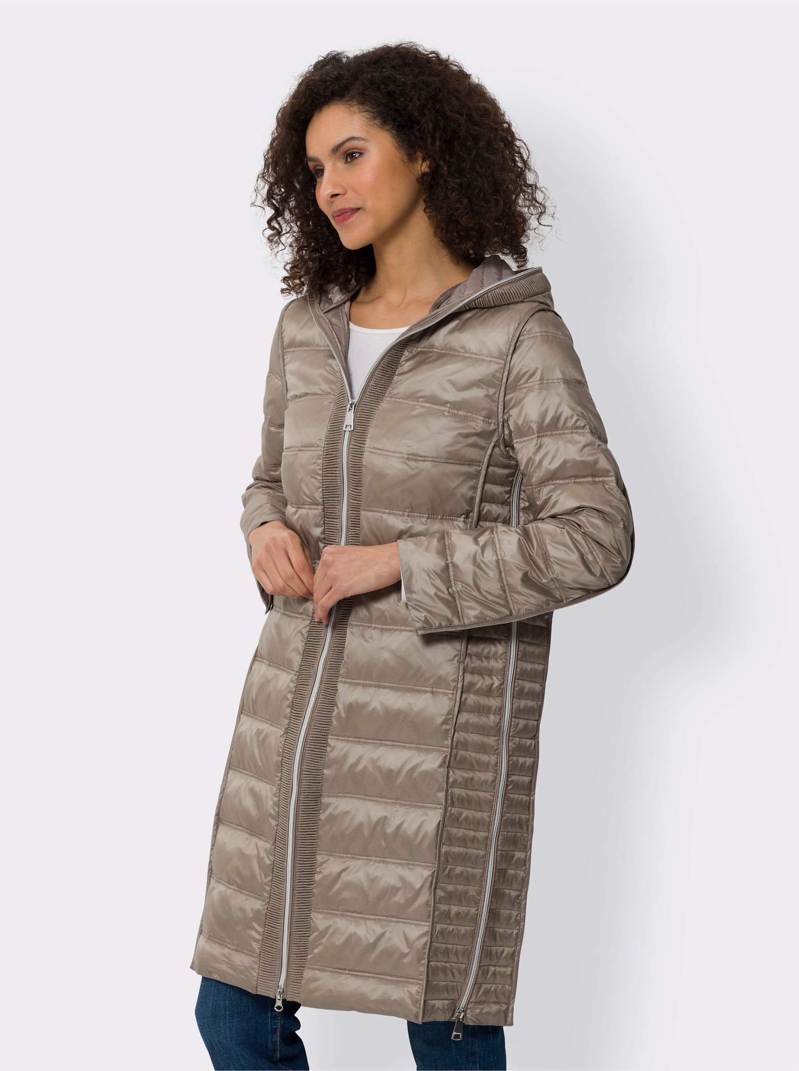 heine Doorgestikte mantel van glanzend materiaal - taupe