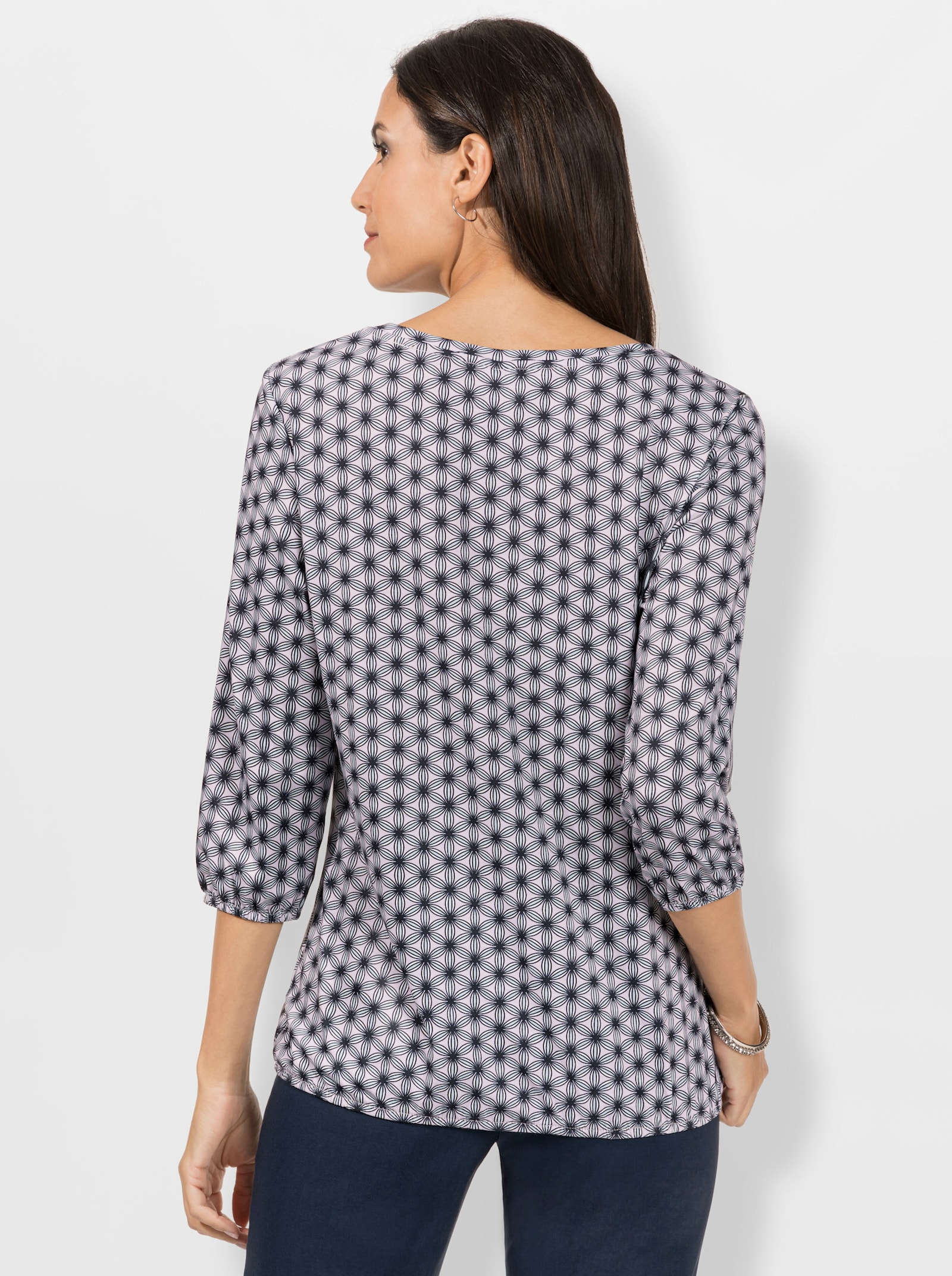 Print-Shirt im floralen Grafik-Dessin - flieder-marine-bedruckt