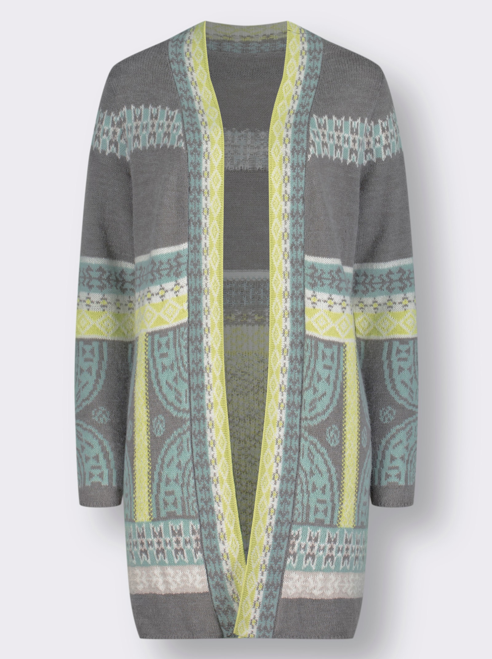 Lang vest met mix van jacquardpatronen - kalkmint/grijs gedessineerd