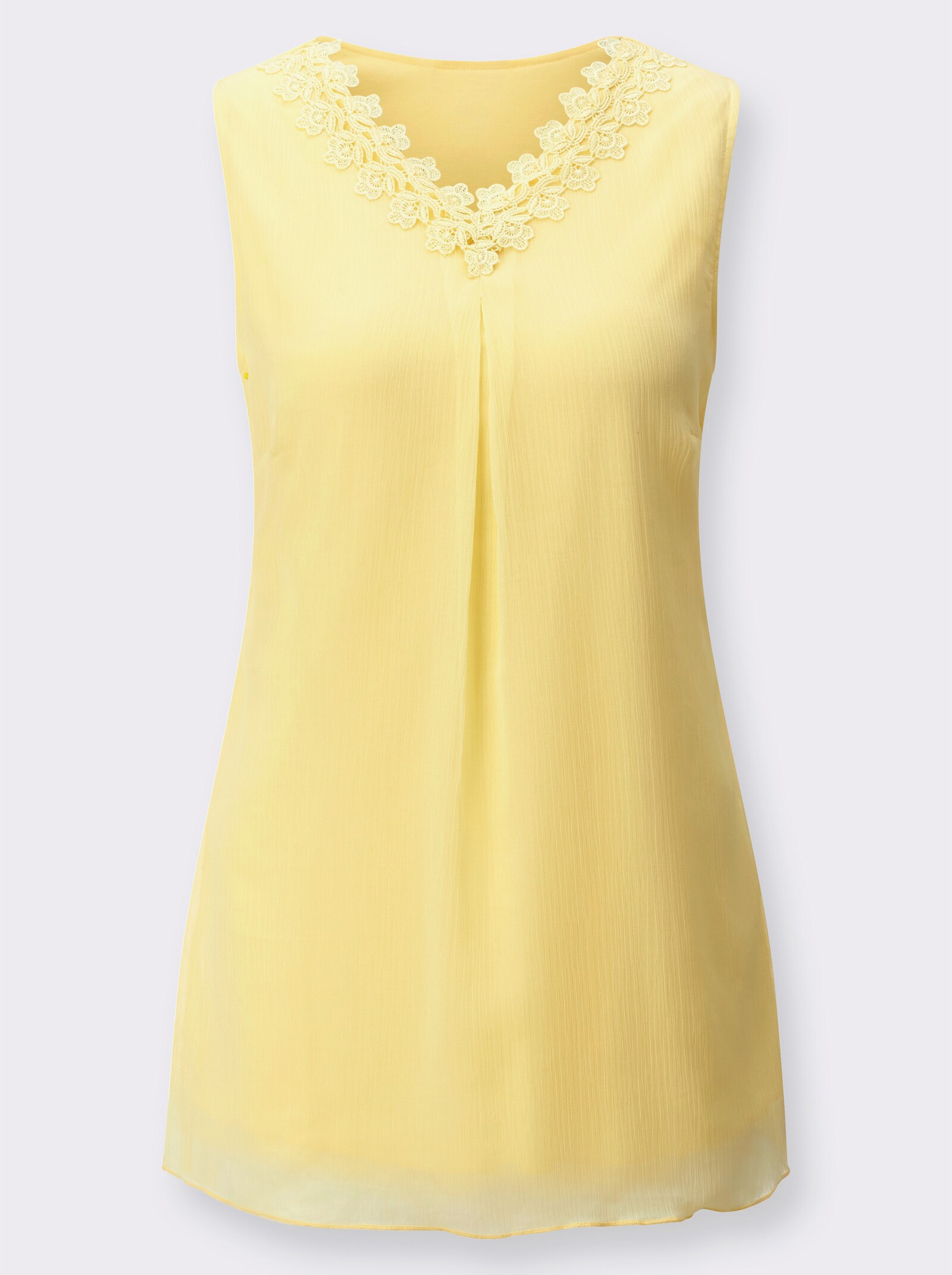 Blusentop mit Spitze am V-Ausschnitt - zitrone