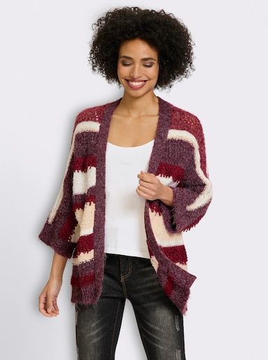 heine Cardigan van ajourtricot - bordeaux/ecru gestreept