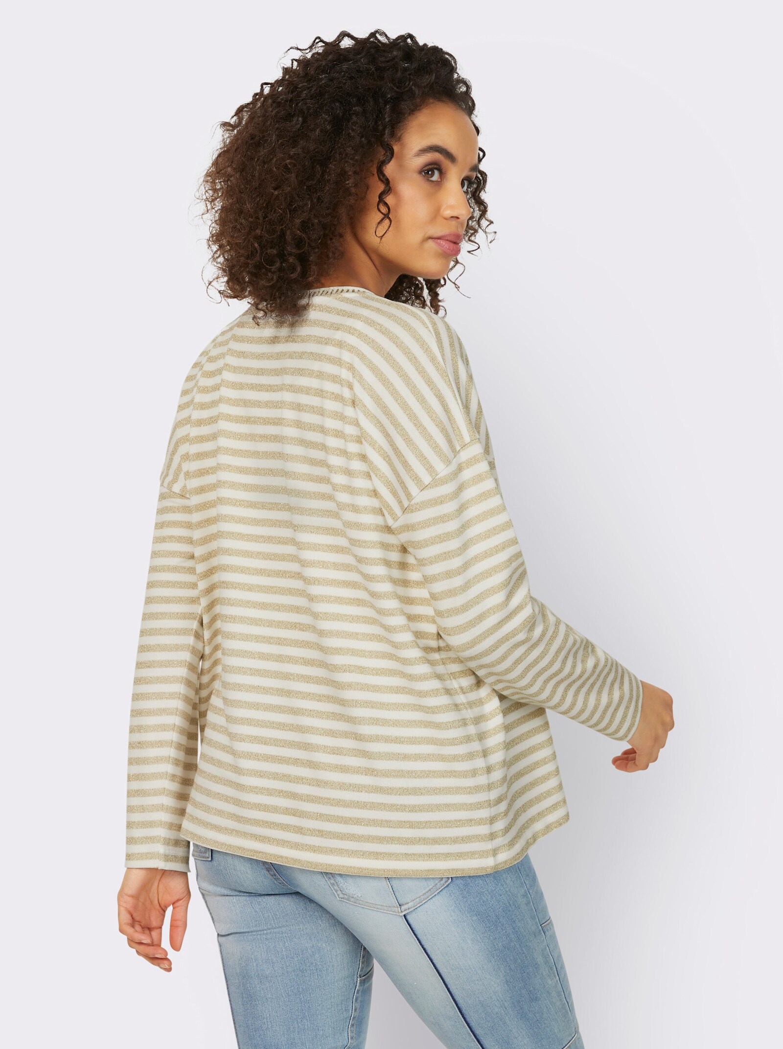 heine Streepjesshirt met glansgaren - ecru/goudkleurig gestreept