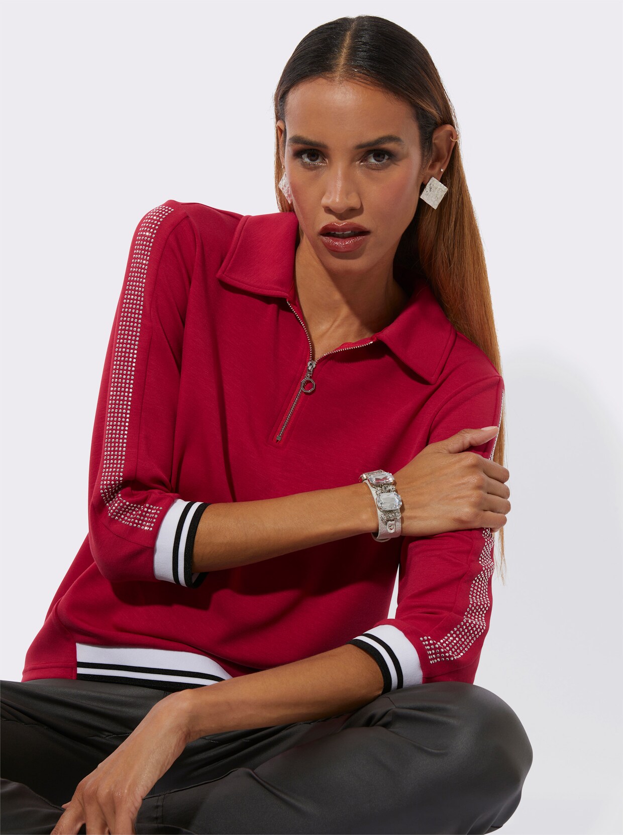 Langarm-Poloshirt - rot