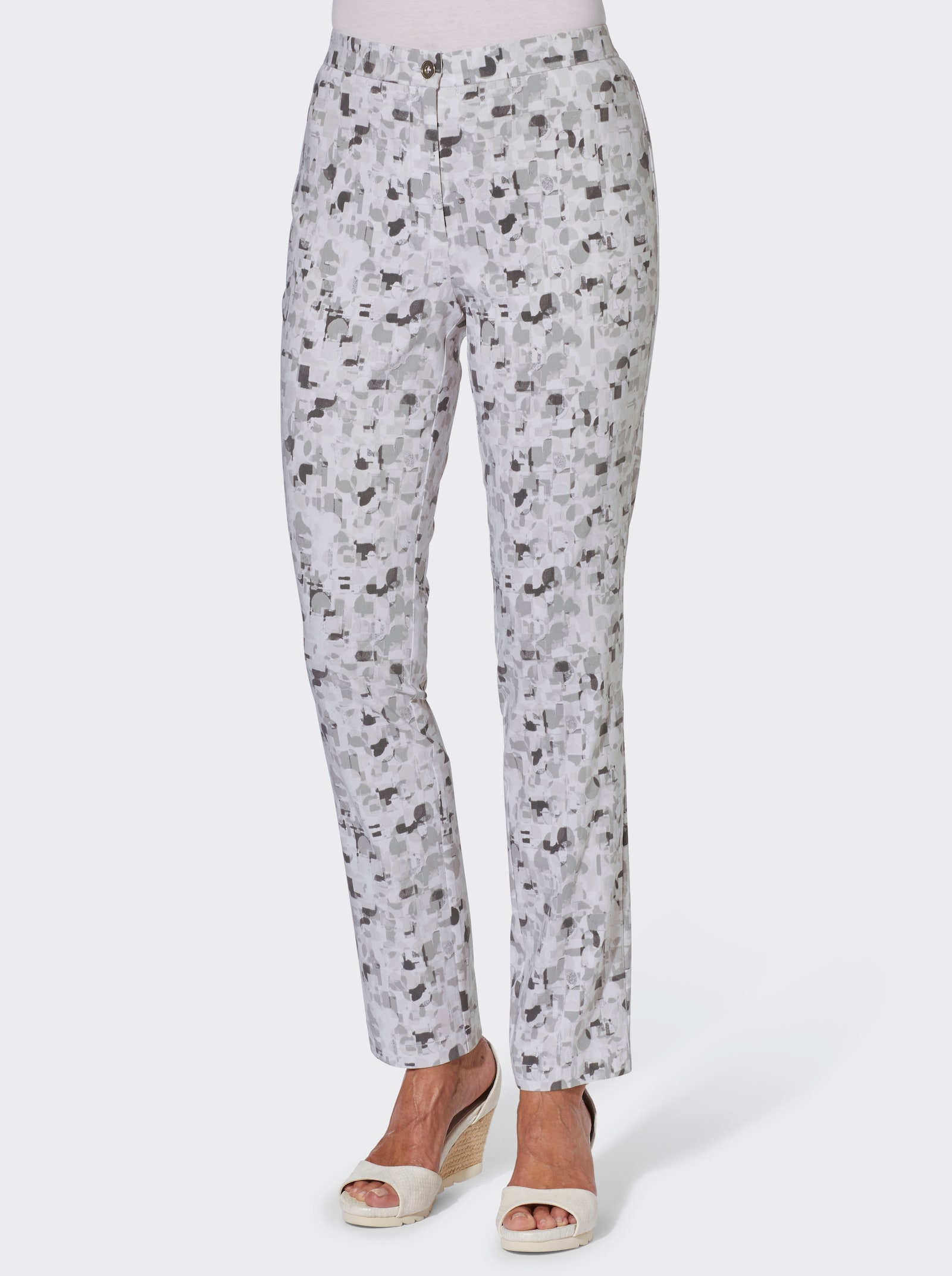 Bengalinhose im Grafik-Dessin - hellgrau-steingrau-bedruckt