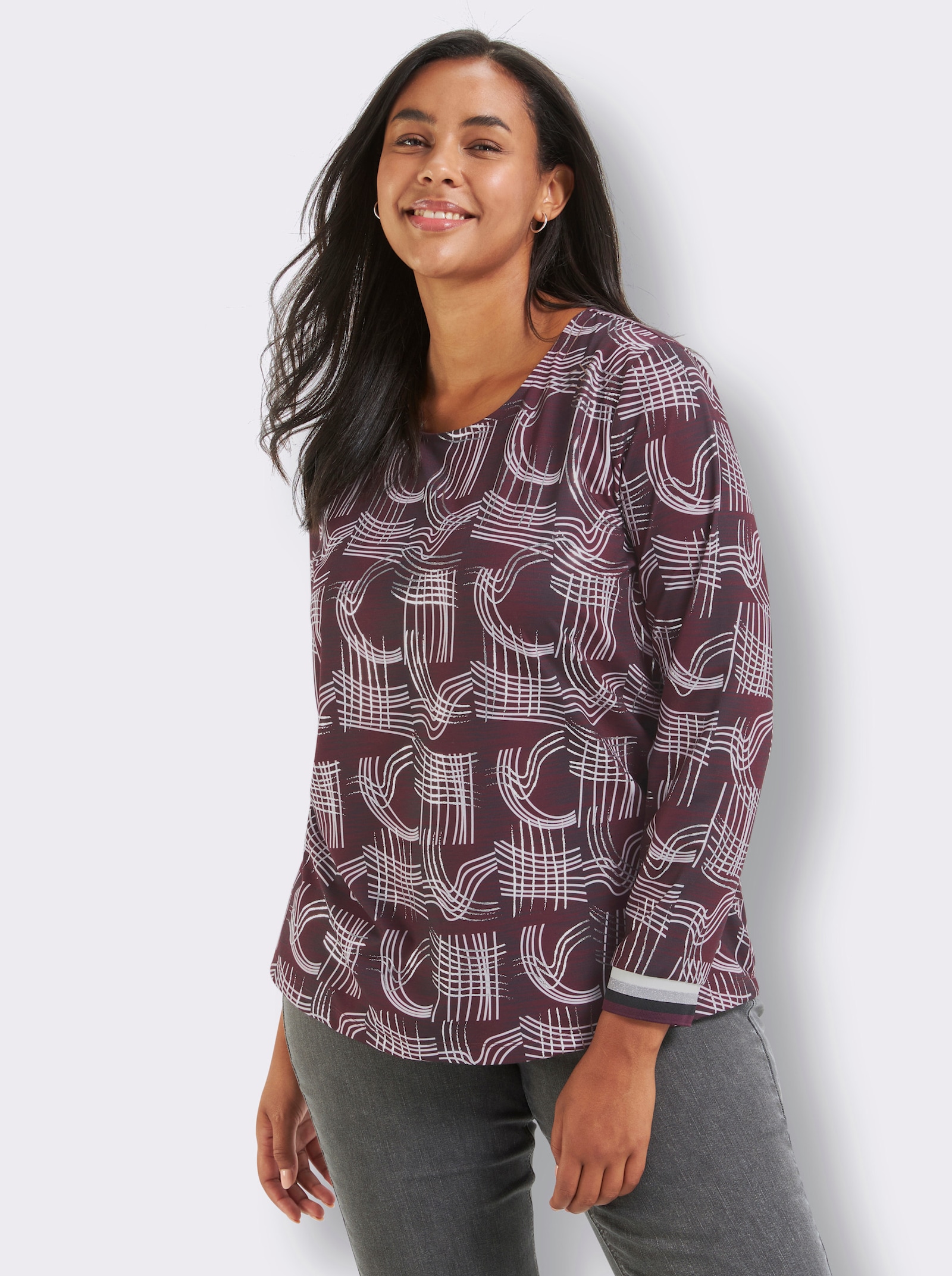 Shirt - burgund-ecru-gemustert