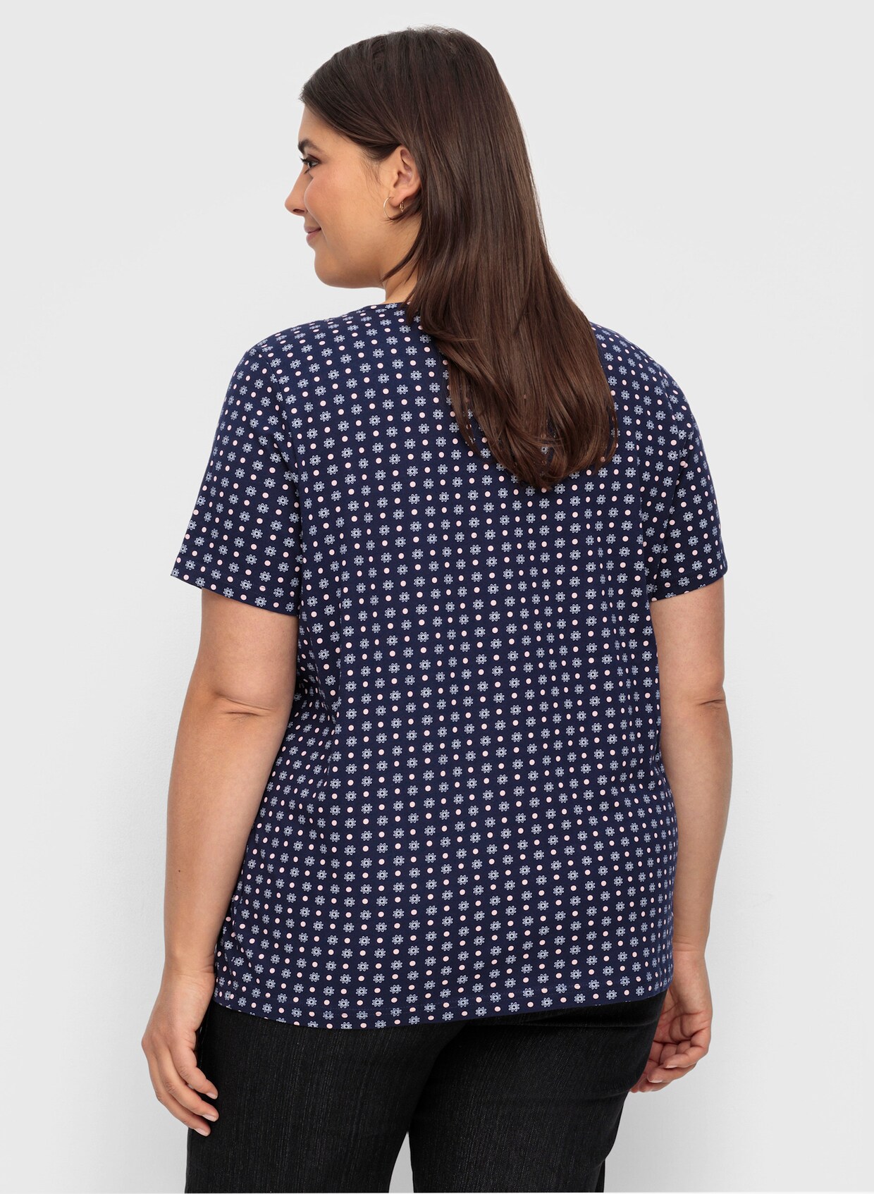 Kurzarmshirt im Minimaldessin - marine-gemustert