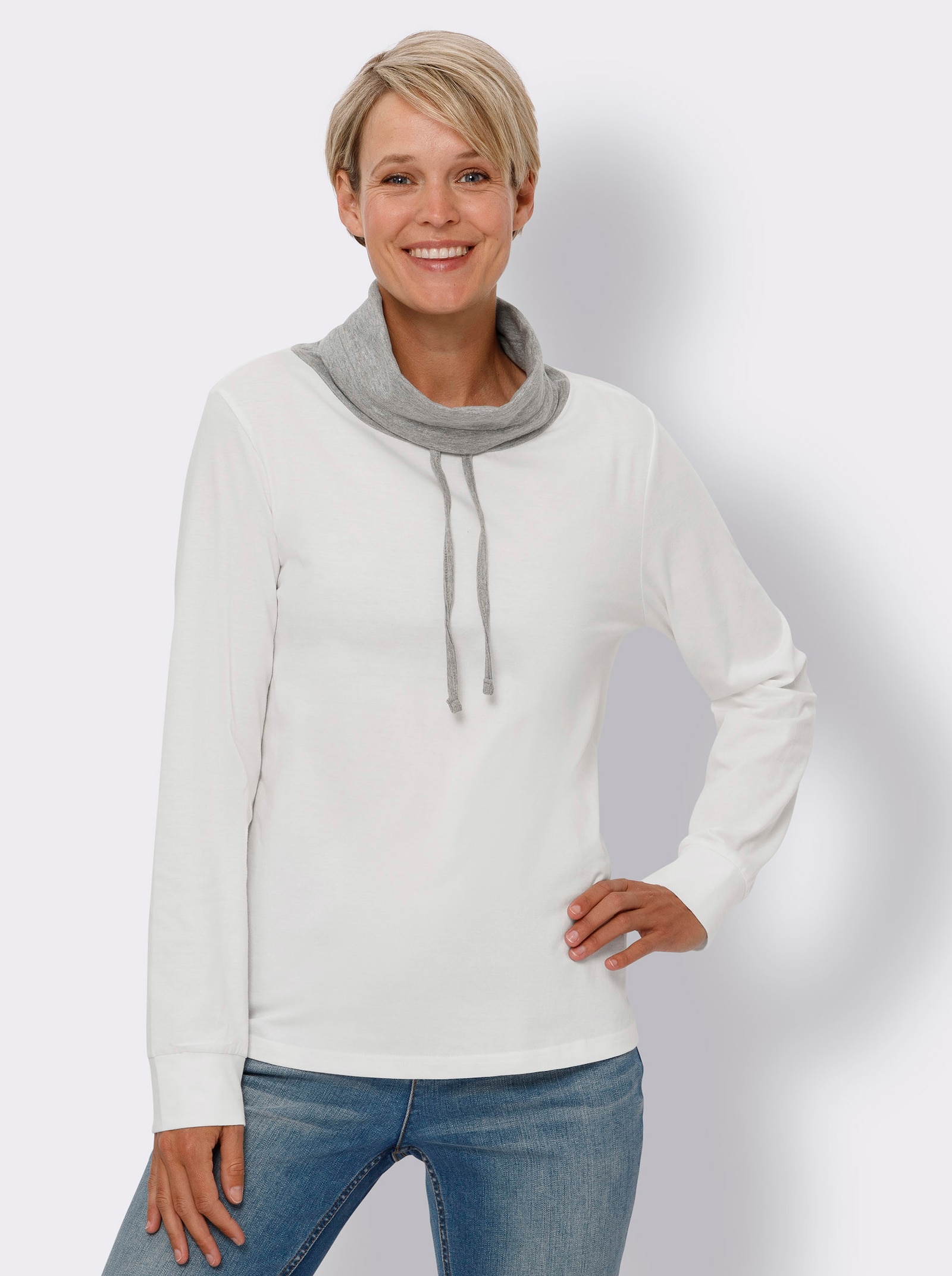 Rolák s dlouhými rukávy - ecru-šedá