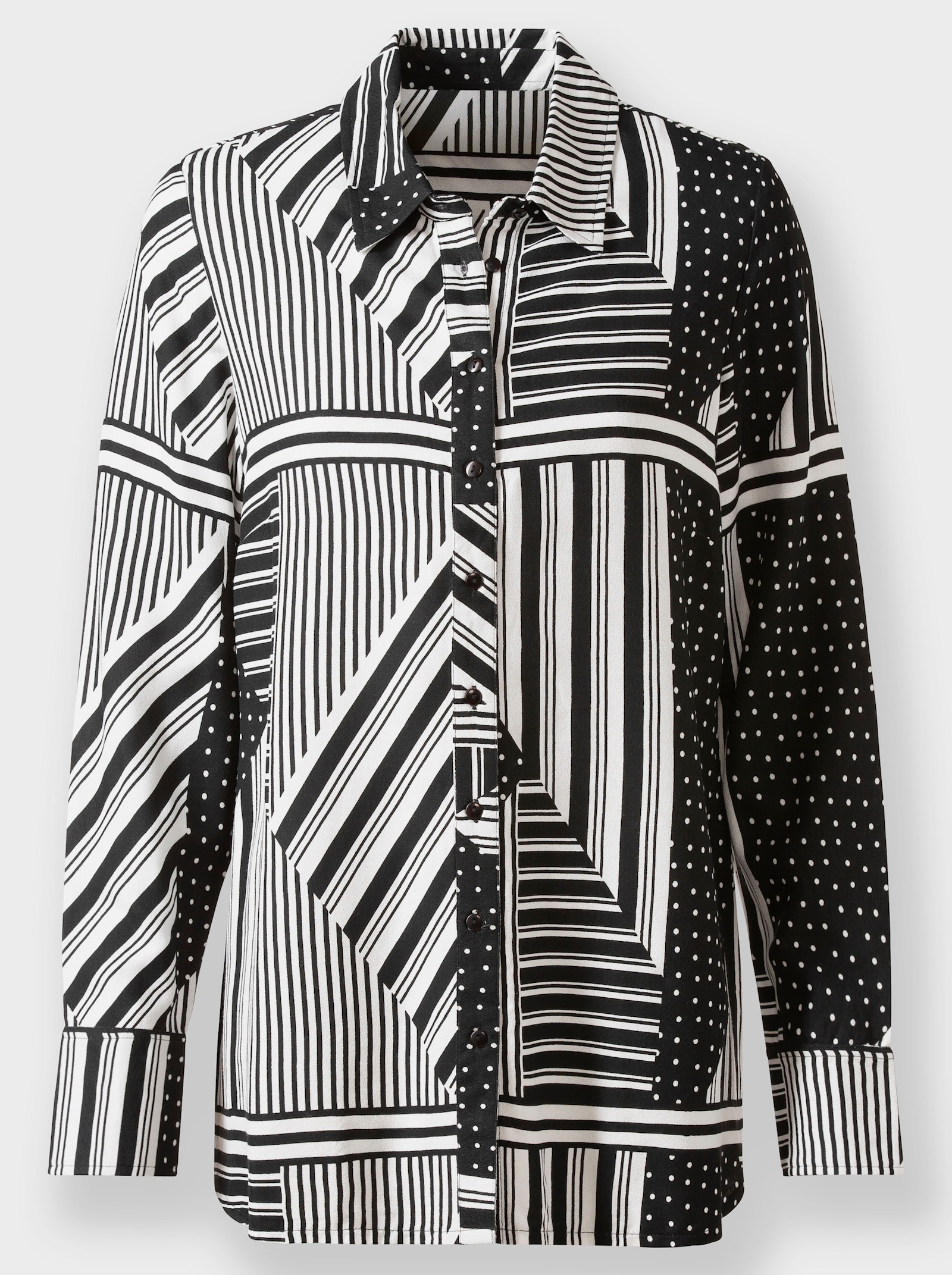 Langarm-Bluse aus reiner Viskose - weiß-schwarz-bedruckt