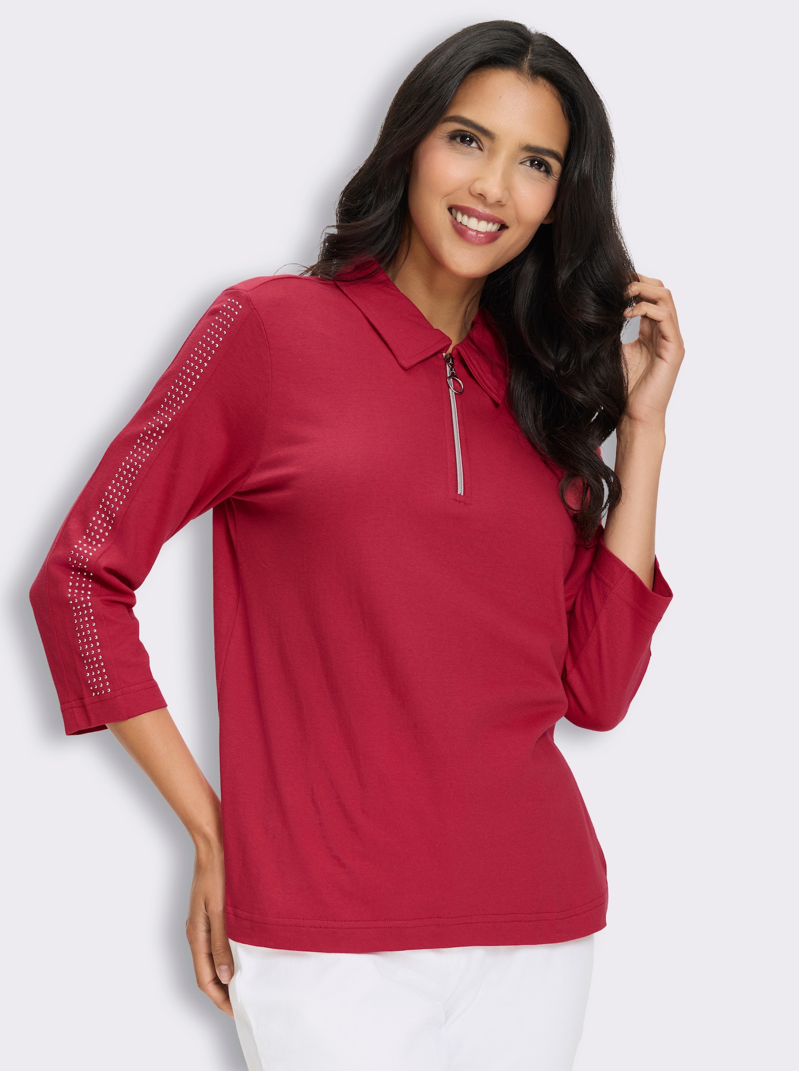 Poloshirt mit Glitzersteinchen - erdbeere