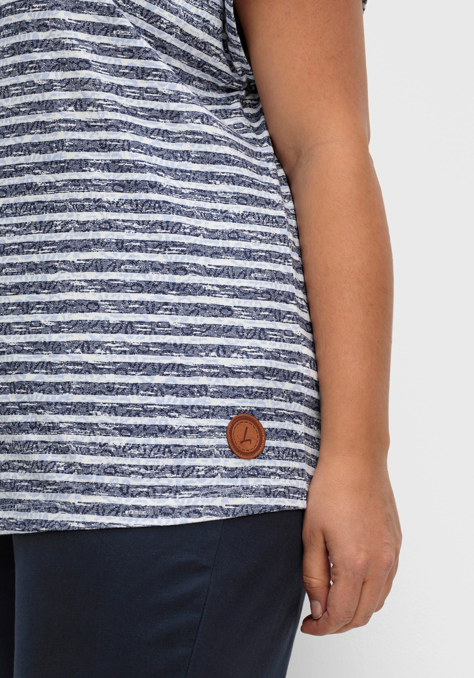 Rundhalsshirt mit weicher Baumwolle - marine-ecru-geringelt