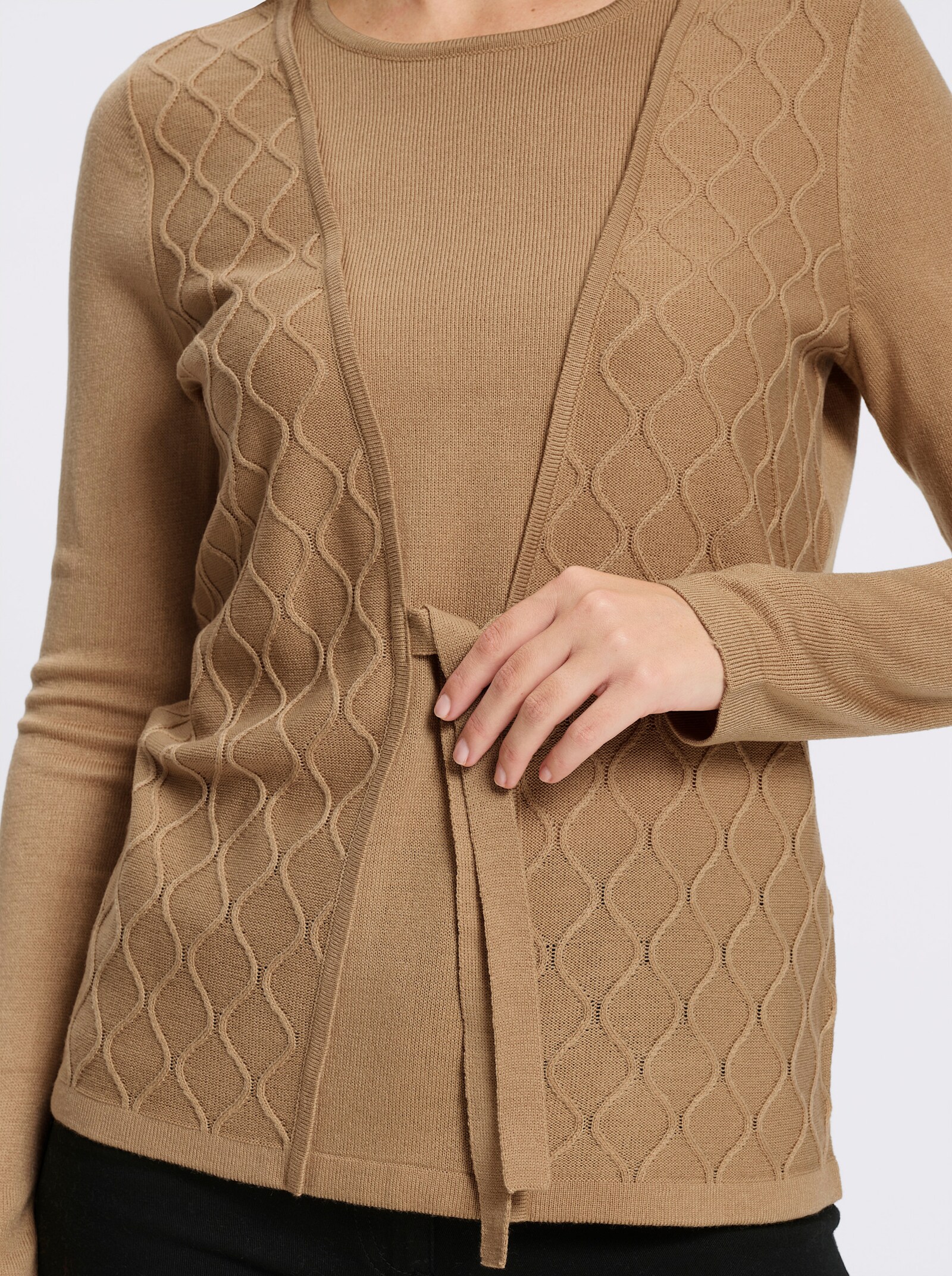 2-in-1-Pullover mit Bindeband - camel