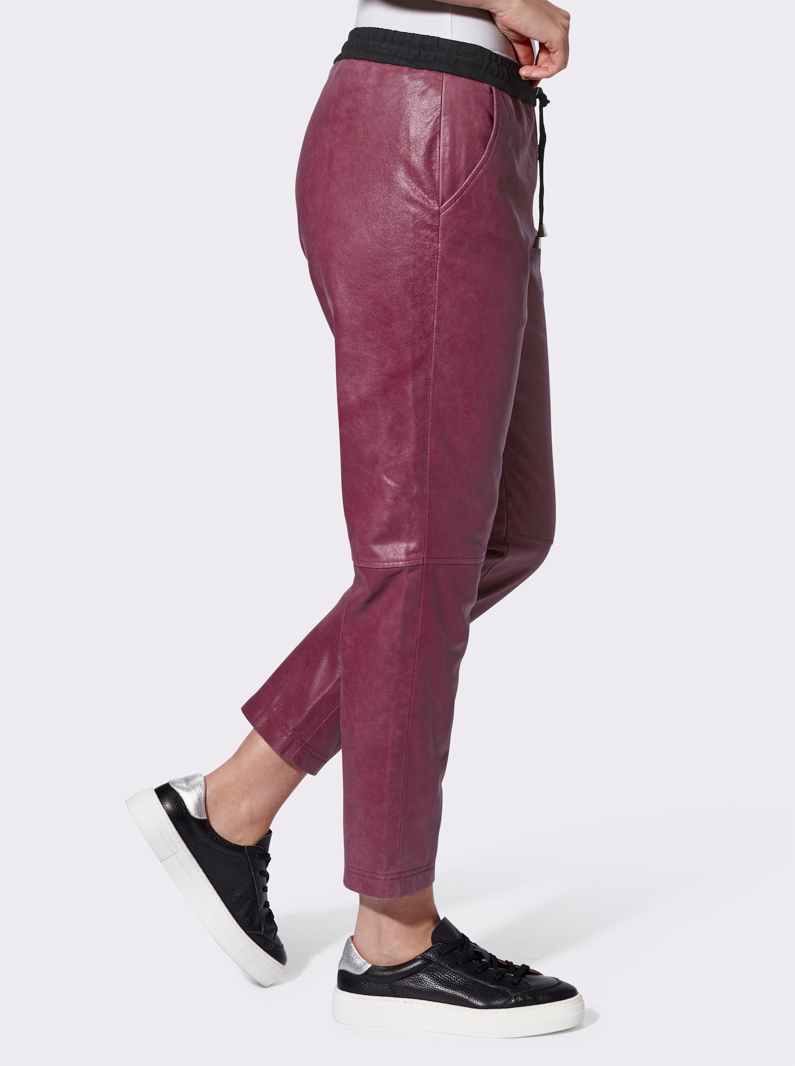 heine Lederhose in Jogpant-Form - bordeaux
