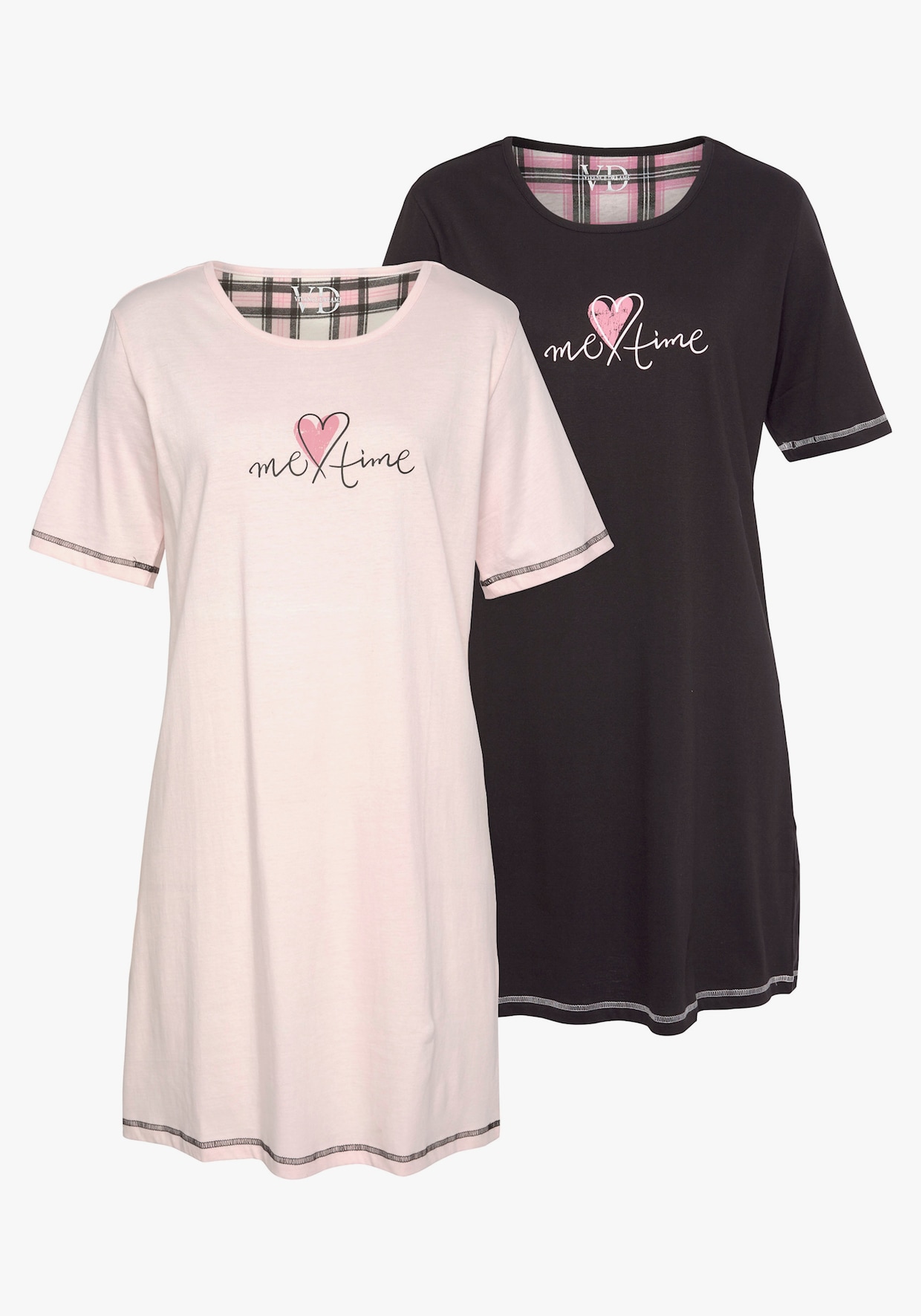 Vivance Dreams Chemise de nuit - noir, noir-blanc à carreaux, rose, rose-noir à carreaux