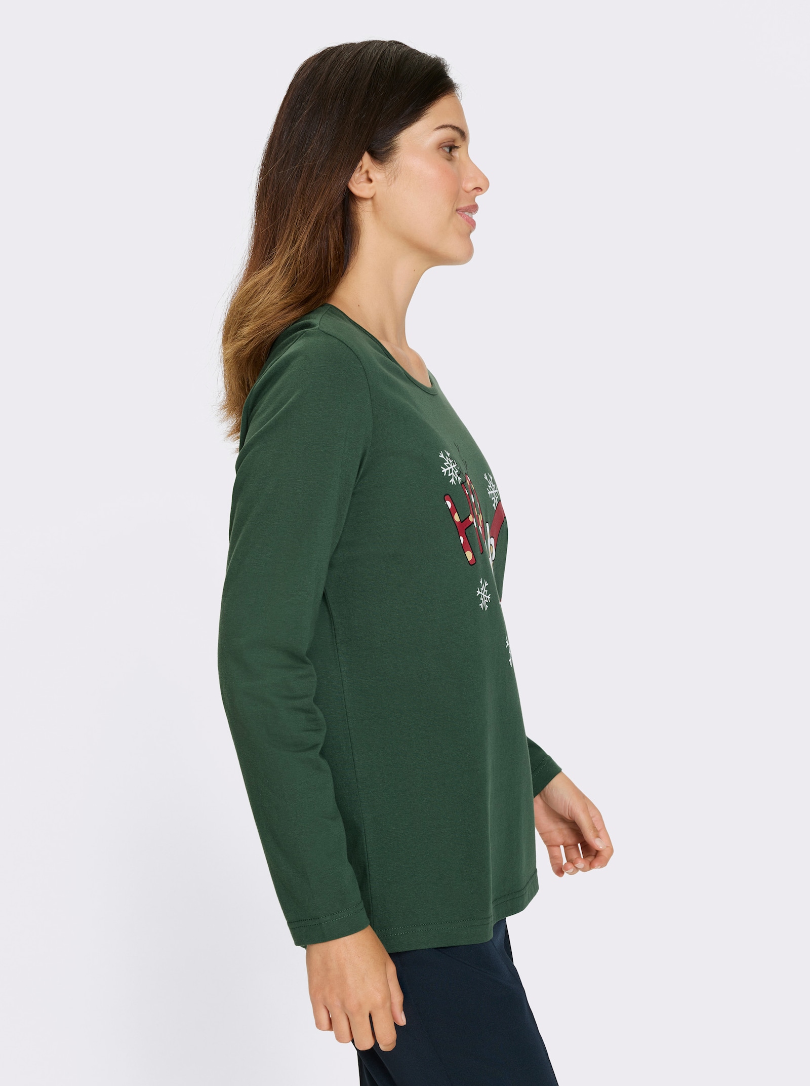 Langarmshirt mit Weihnachts-Motiv - moos-weiss
