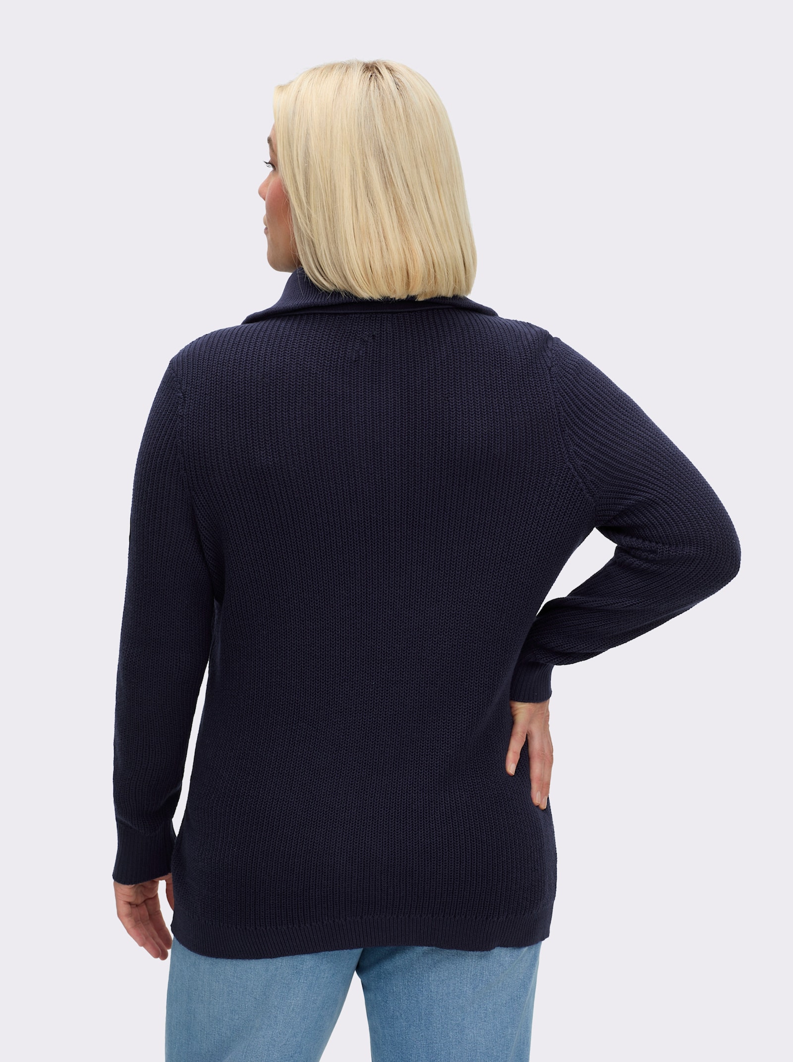 Strickpullover mit Troyerkragen - marine