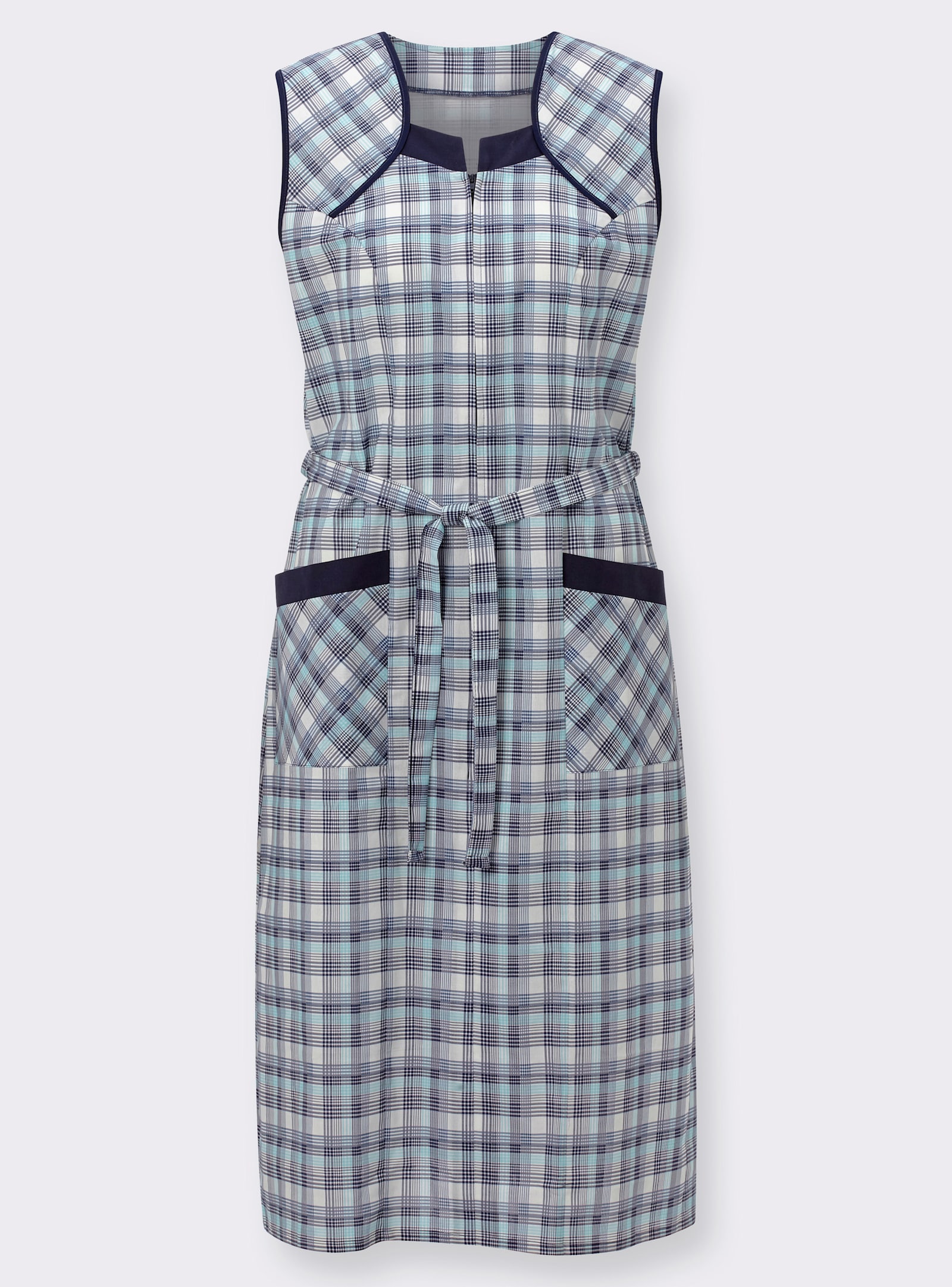 Schort met ritssluiting en ruitpatroon - aquamarine geruit