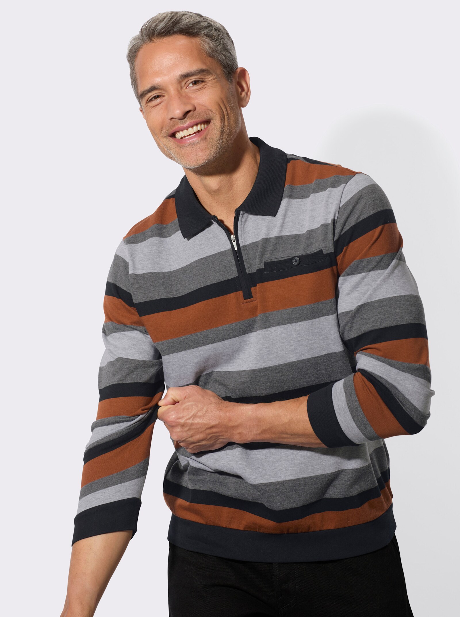 Sweatshirt in streepjesdessin - zwart/cognac gestreept
