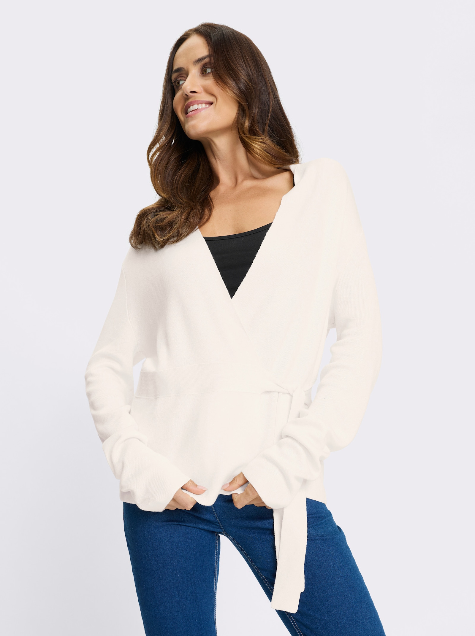 heine Veste en tricot cache-cœur à manches longues - écru