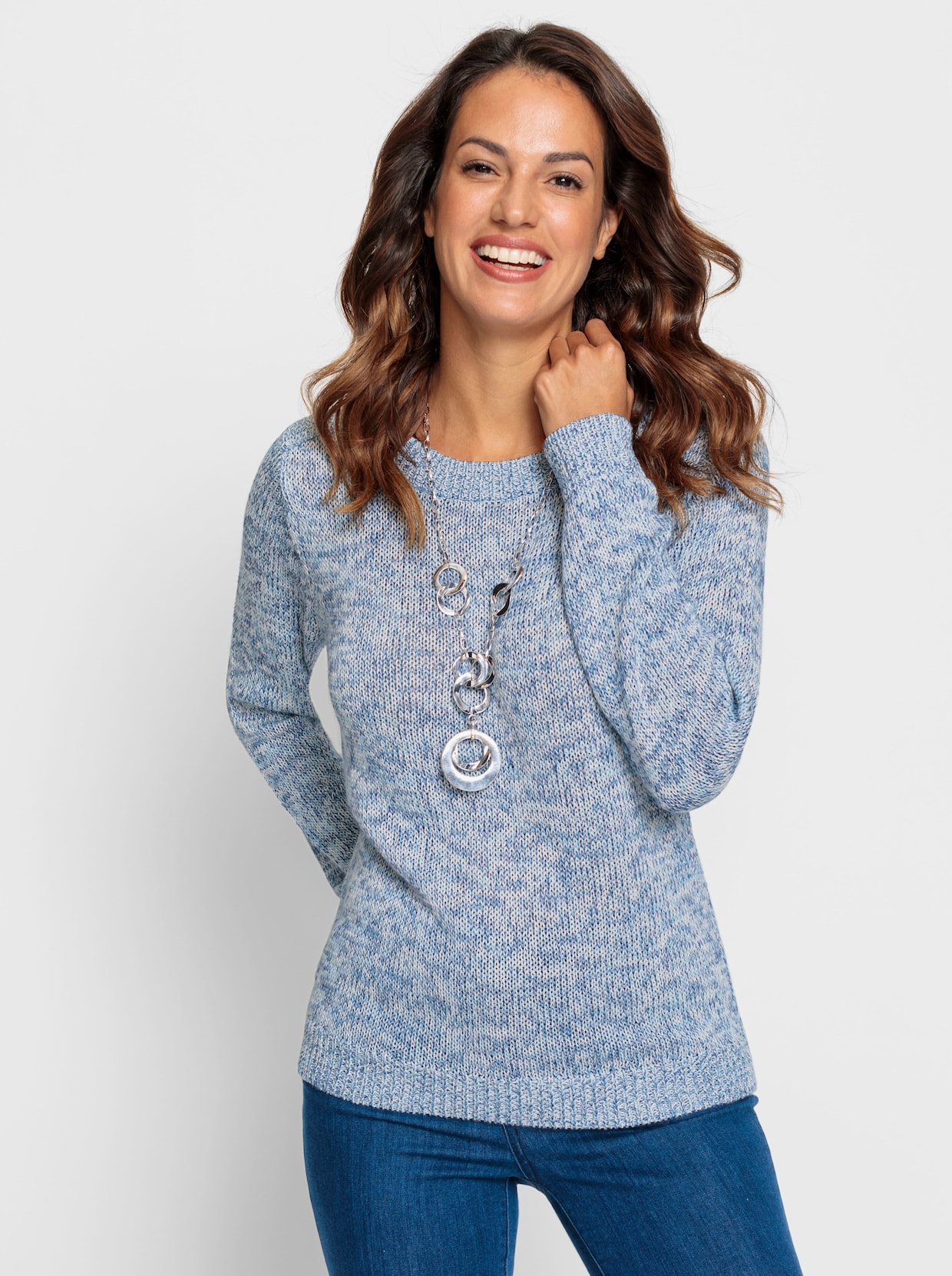 Pullover - ecru-jeansblau-meliert