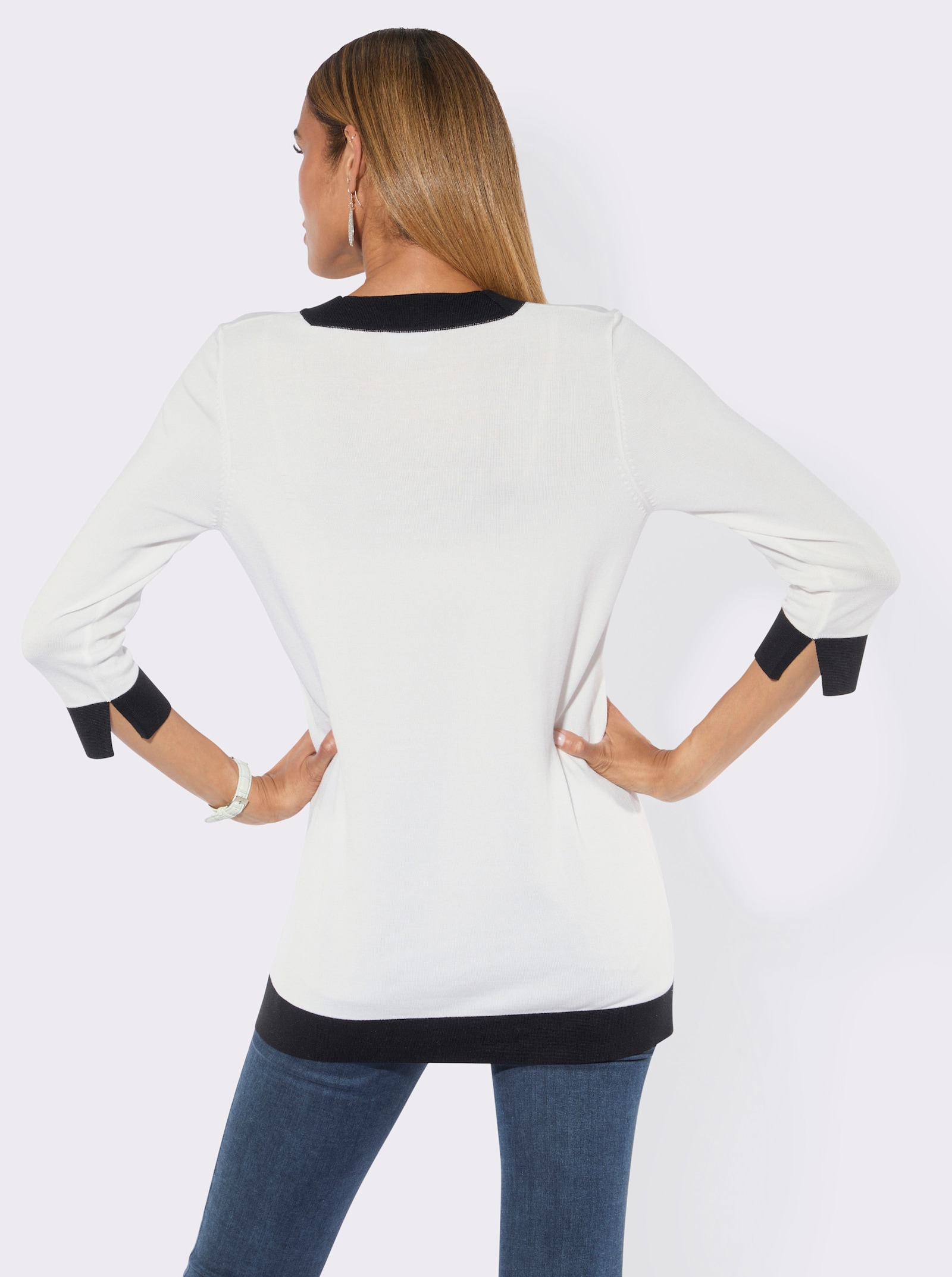 Langarm-Pullover mit trendigen Farbkontrasten - ecru-schwarz