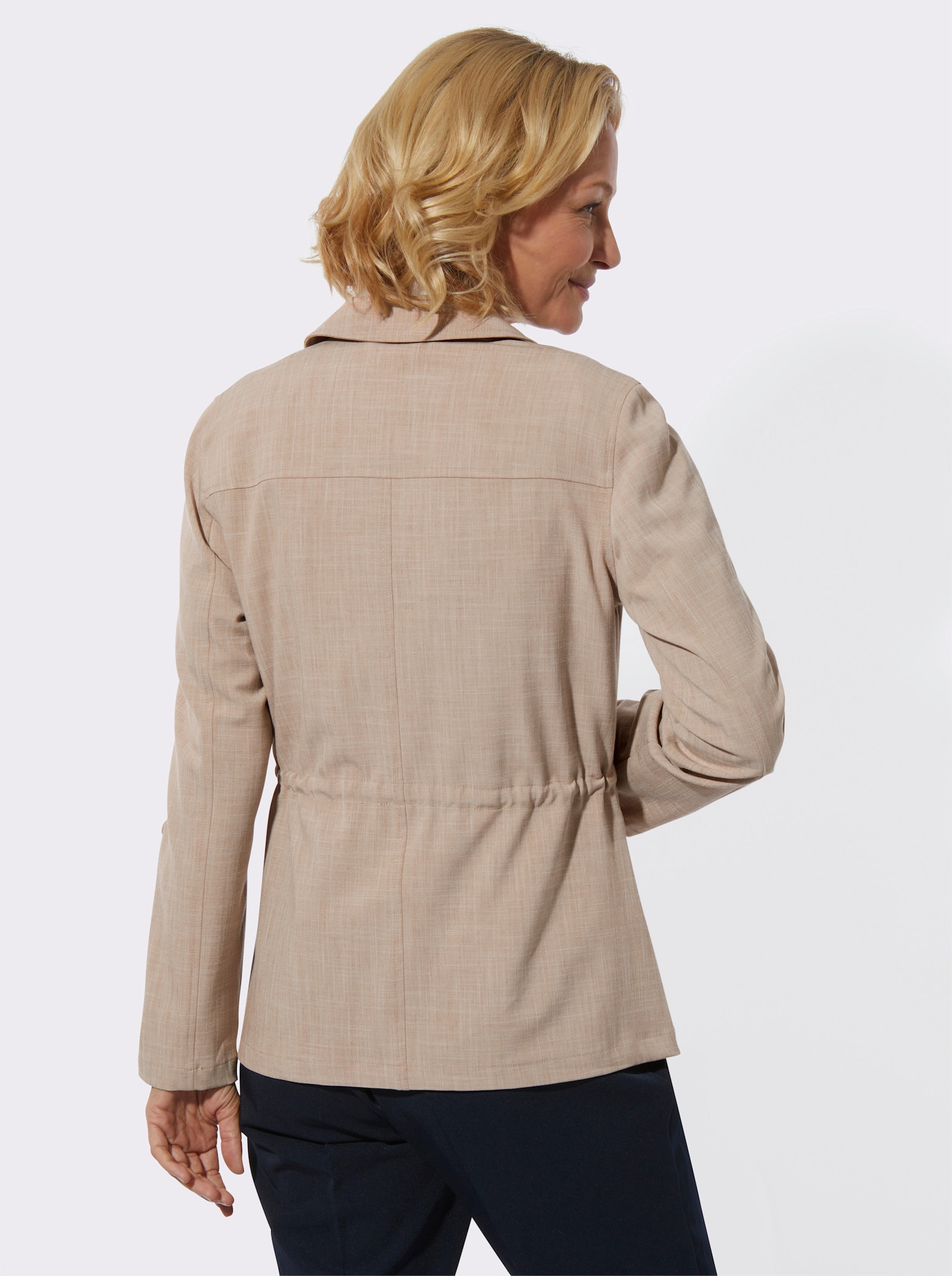 Blouseblazer met bindceintuur op taillehoogte - sesam gemêleerd