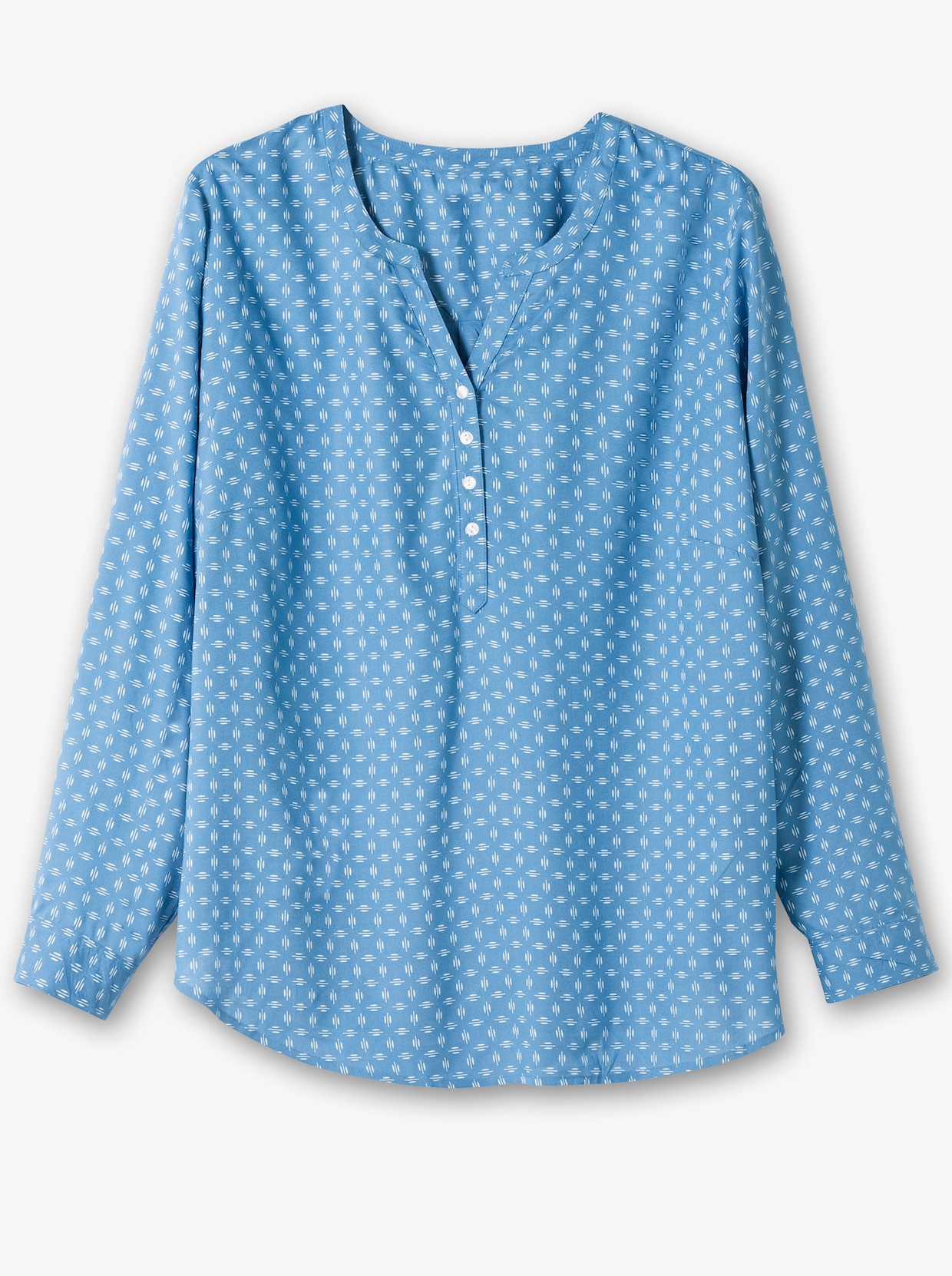 Schlupf-Bluse - mittelblau-weiß-bedruckt